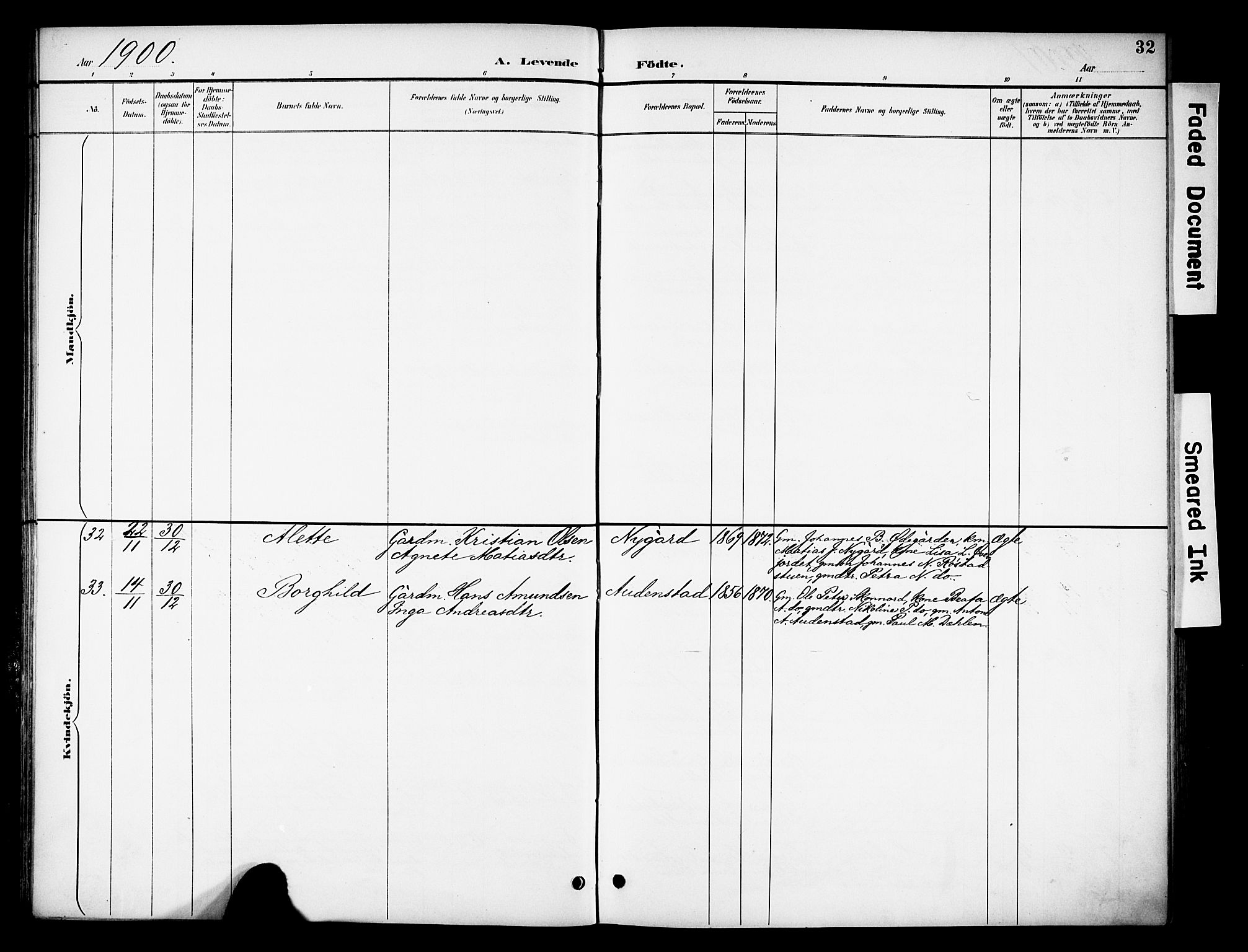 Biri prestekontor, SAH/PREST-096/H/Ha/Haa/L0008: Parish register (official) no. 8, 1894-1901, p. 32