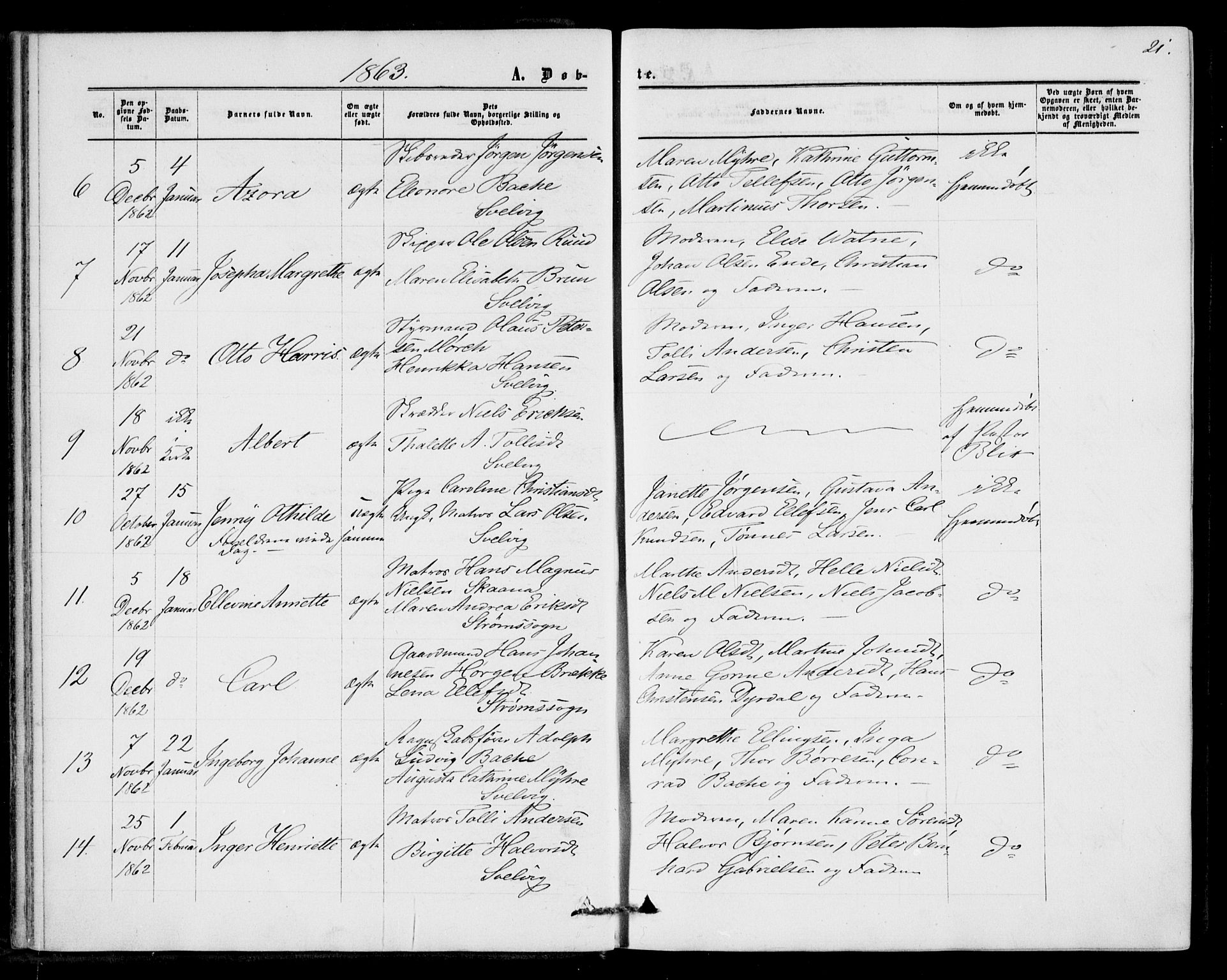 Strømm kirkebøker, AV/SAKO-A-322/F/Fa/L0001: Parish register (official) no. I 1, 1861-1869, p. 21