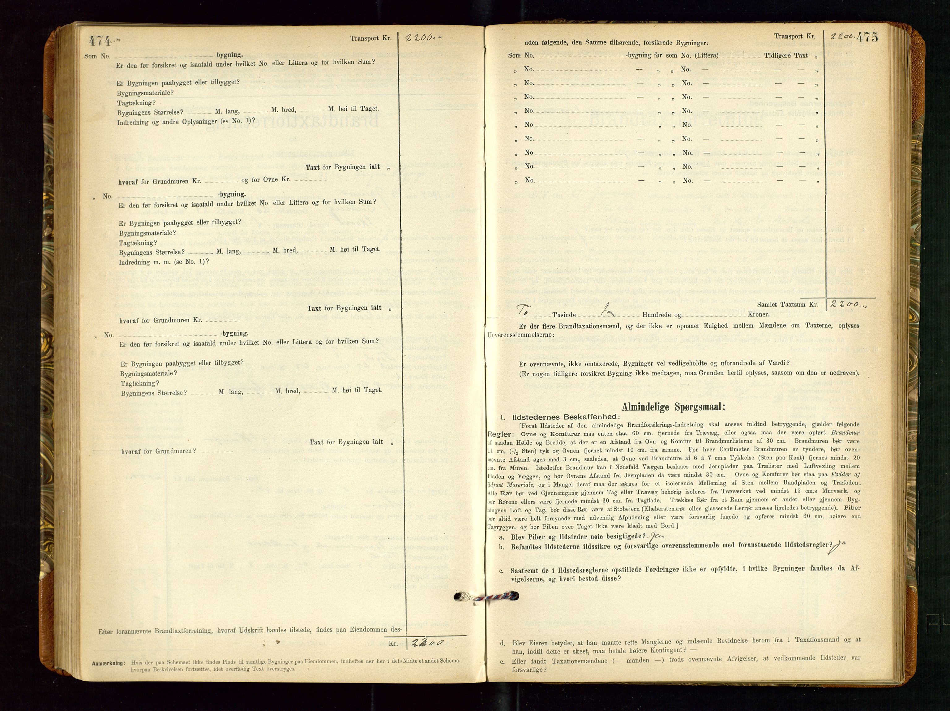 Torvestad lensmannskontor, AV/SAST-A-100307/1/Gob/L0002: "Brandtakstprotokol for Lensmanden i Torvestad", 1900-1905, p. 474-475