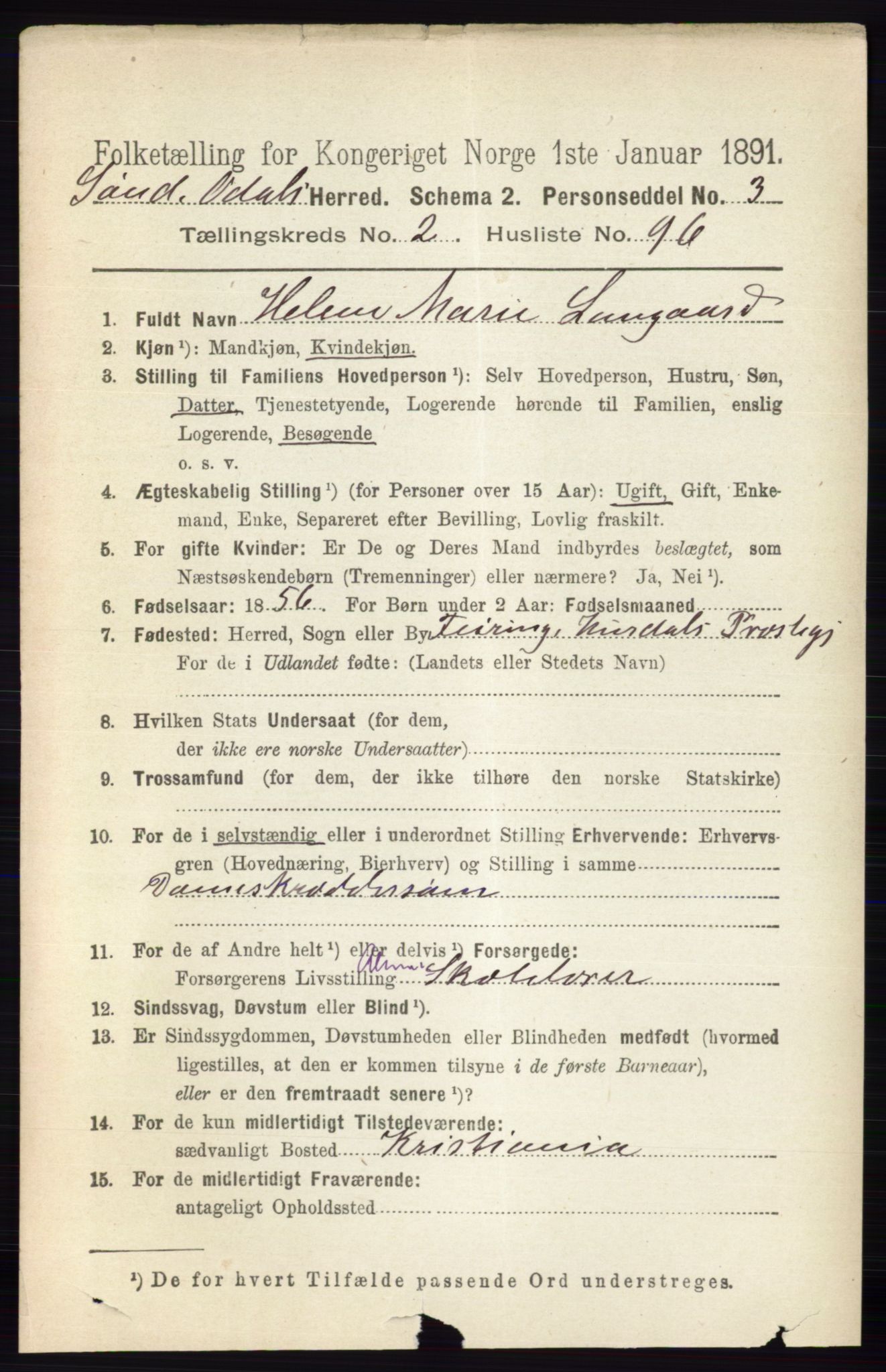 RA, 1891 census for 0419 Sør-Odal, 1891, p. 1072