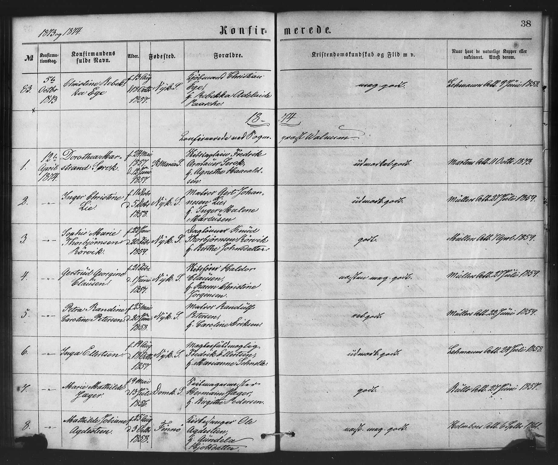Nykirken Sokneprestembete, SAB/A-77101/H/Haa/L0026: Parish register (official) no. C 5, 1870-1886, p. 38