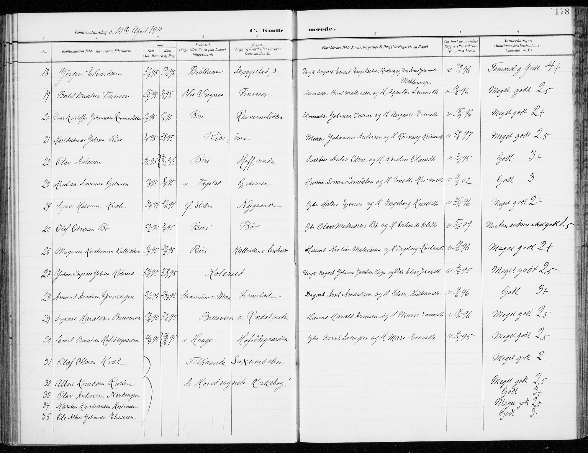 Fåberg prestekontor, SAH/PREST-086/H/Ha/Haa/L0011: Parish register (official) no. 11, 1899-1913, p. 178