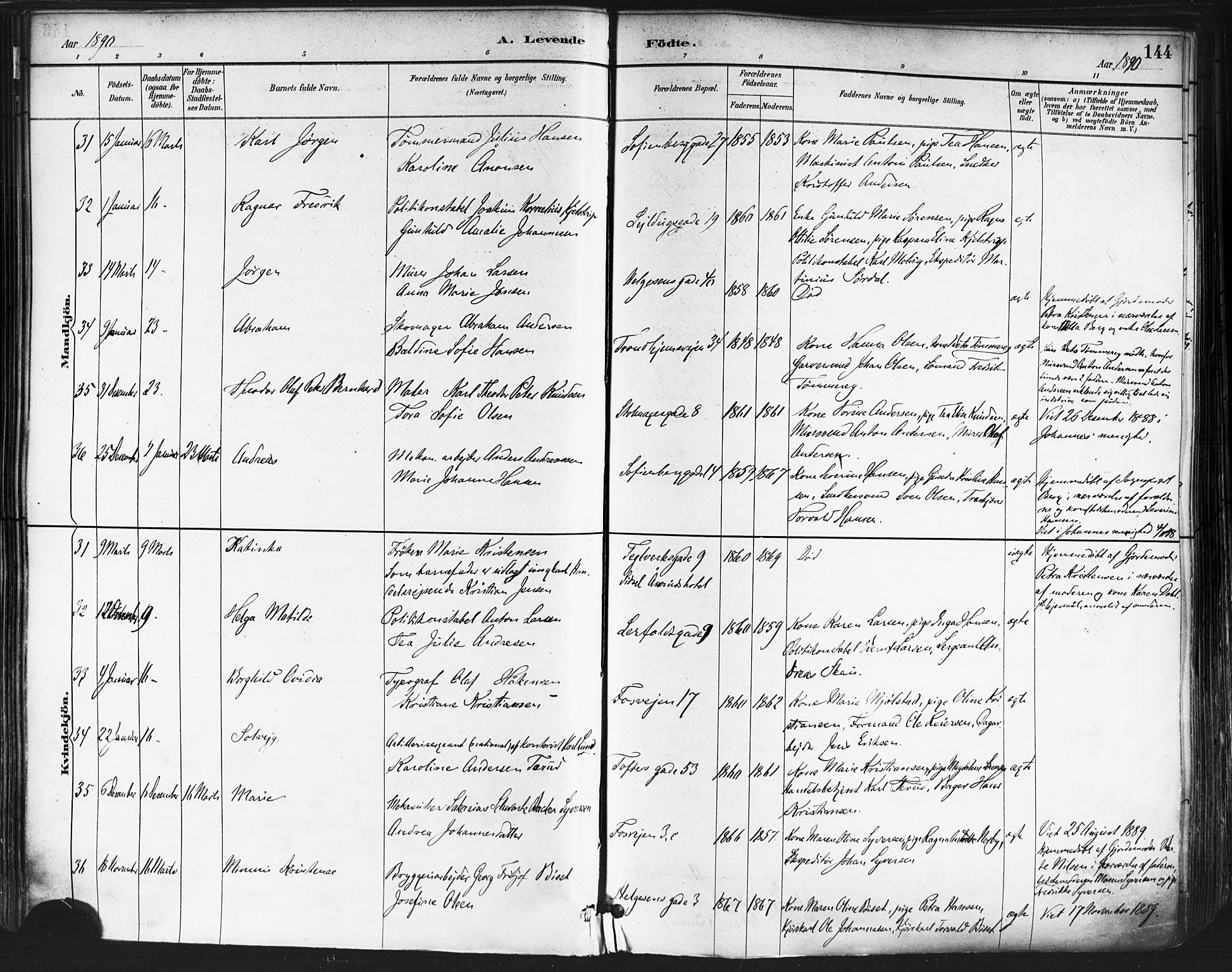 Paulus prestekontor Kirkebøker, AV/SAO-A-10871/F/Fa/L0013: Parish register (official) no. 13, 1887-1894, p. 144