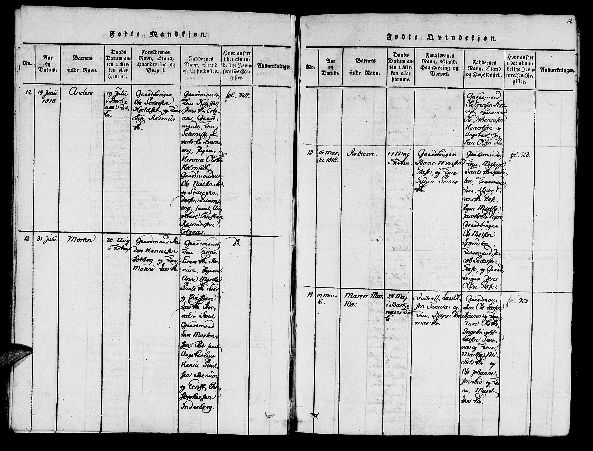 Ministerialprotokoller, klokkerbøker og fødselsregistre - Nord-Trøndelag, SAT/A-1458/741/L0387: Parish register (official) no. 741A03 /1, 1817-1822, p. 12