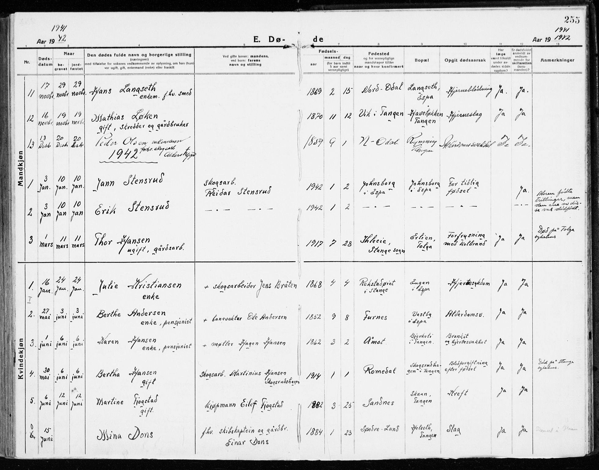 Stange prestekontor, SAH/PREST-002/K/L0025: Parish register (official) no. 25, 1921-1945, p. 255