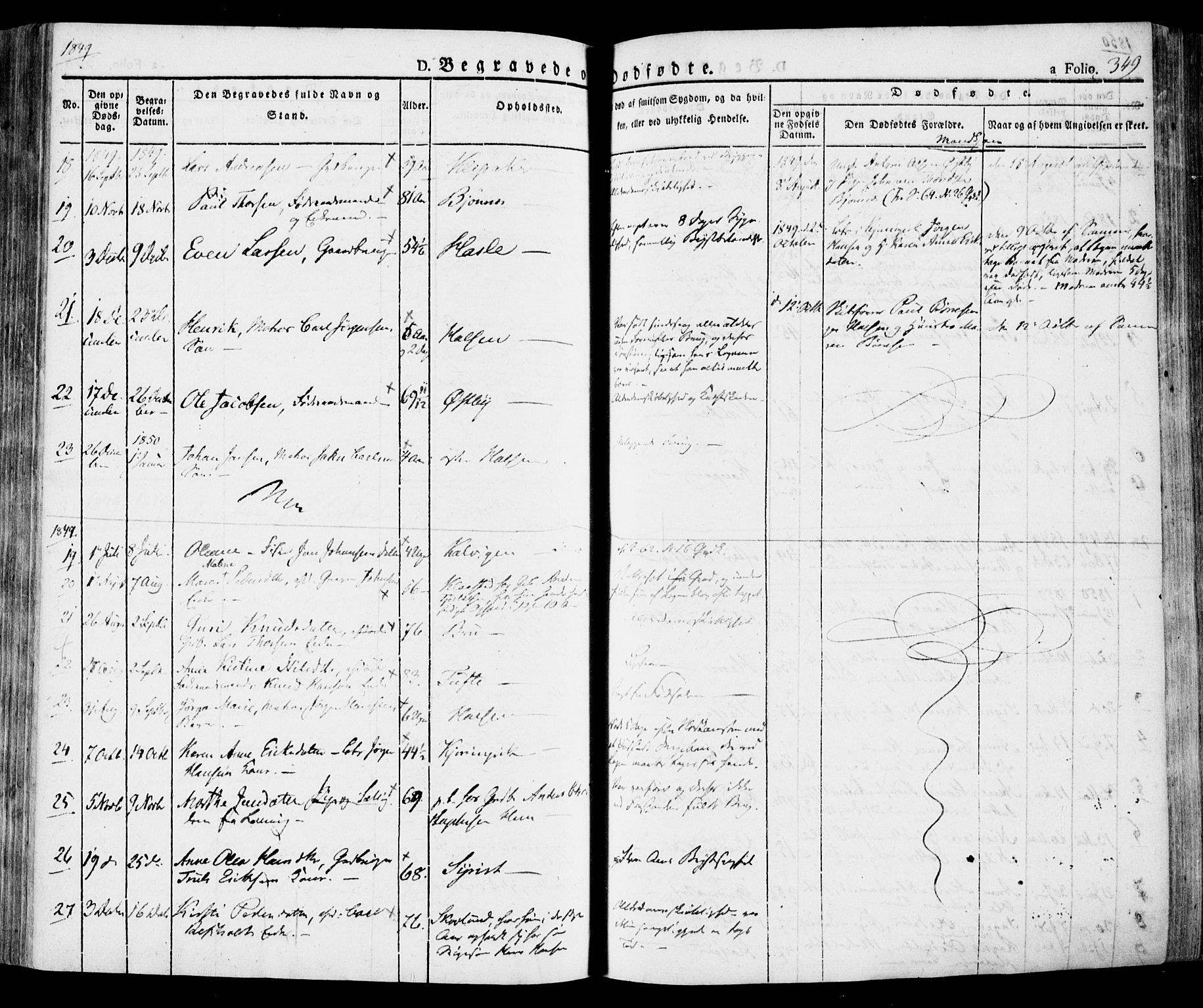 Tjølling kirkebøker, SAKO/A-60/F/Fa/L0006: Parish register (official) no. 6, 1835-1859, p. 349