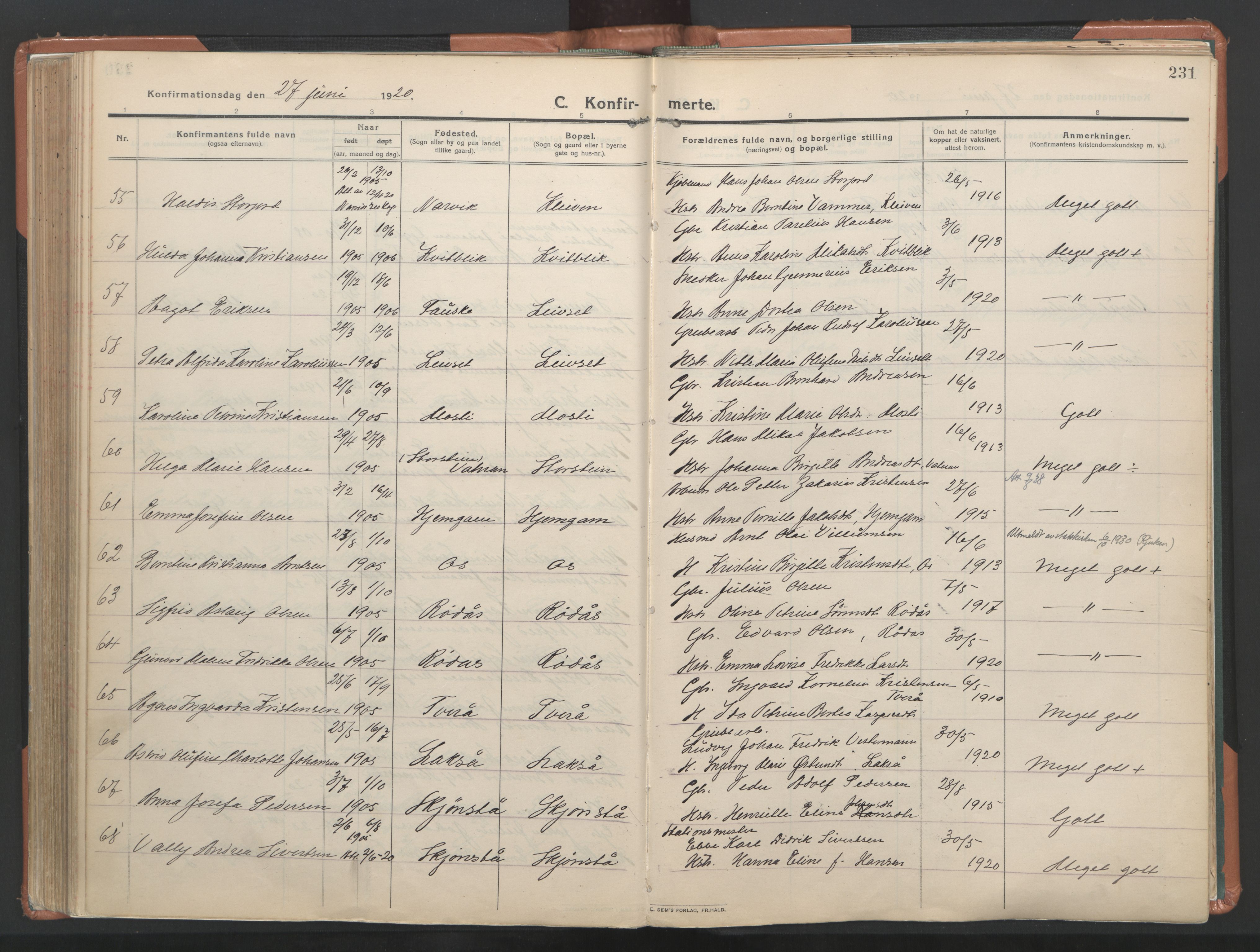 Ministerialprotokoller, klokkerbøker og fødselsregistre - Nordland, AV/SAT-A-1459/849/L0698: Parish register (official) no. 849A09, 1911-1924, p. 231