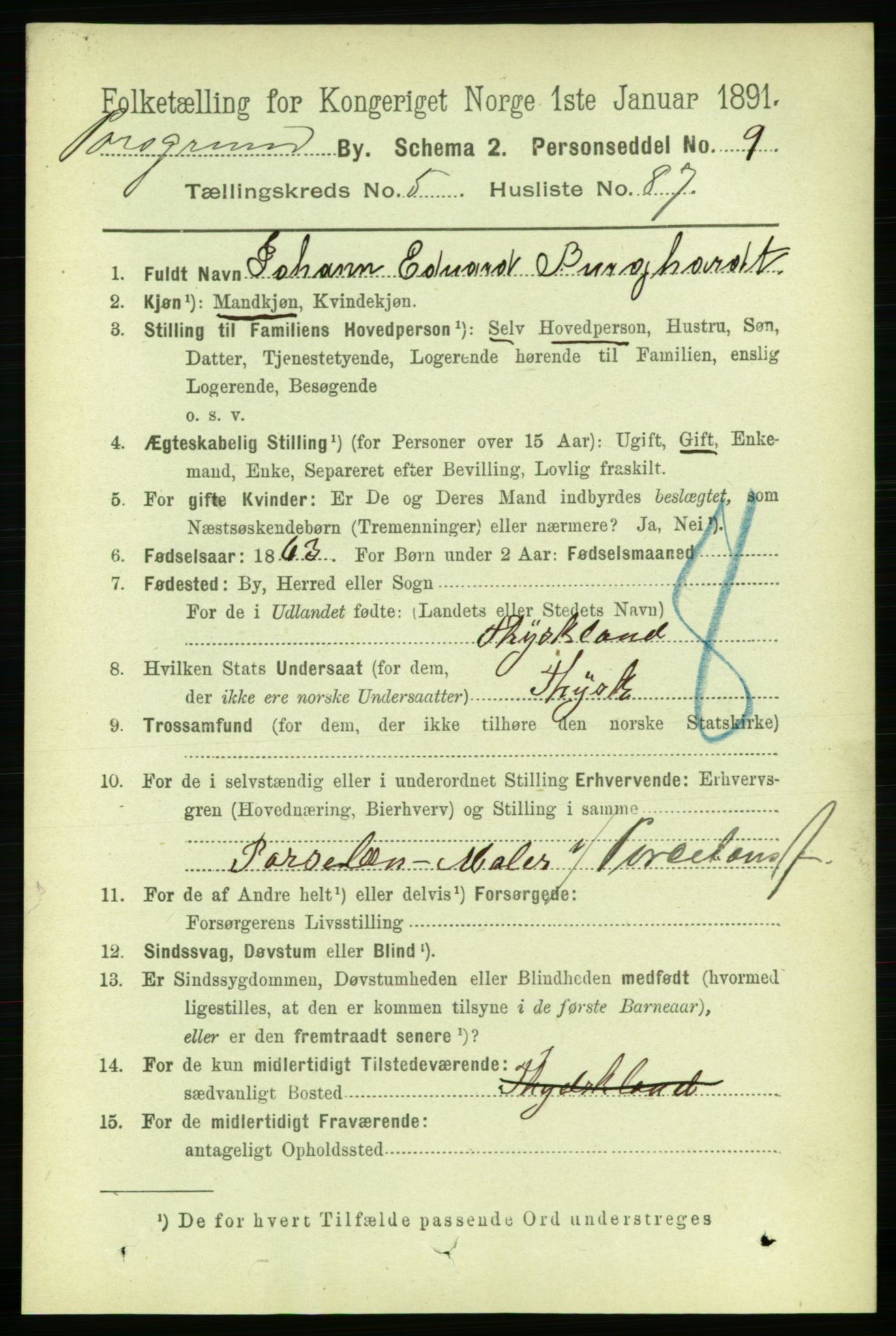 RA, 1891 census for 0805 Porsgrunn, 1891, p. 5094