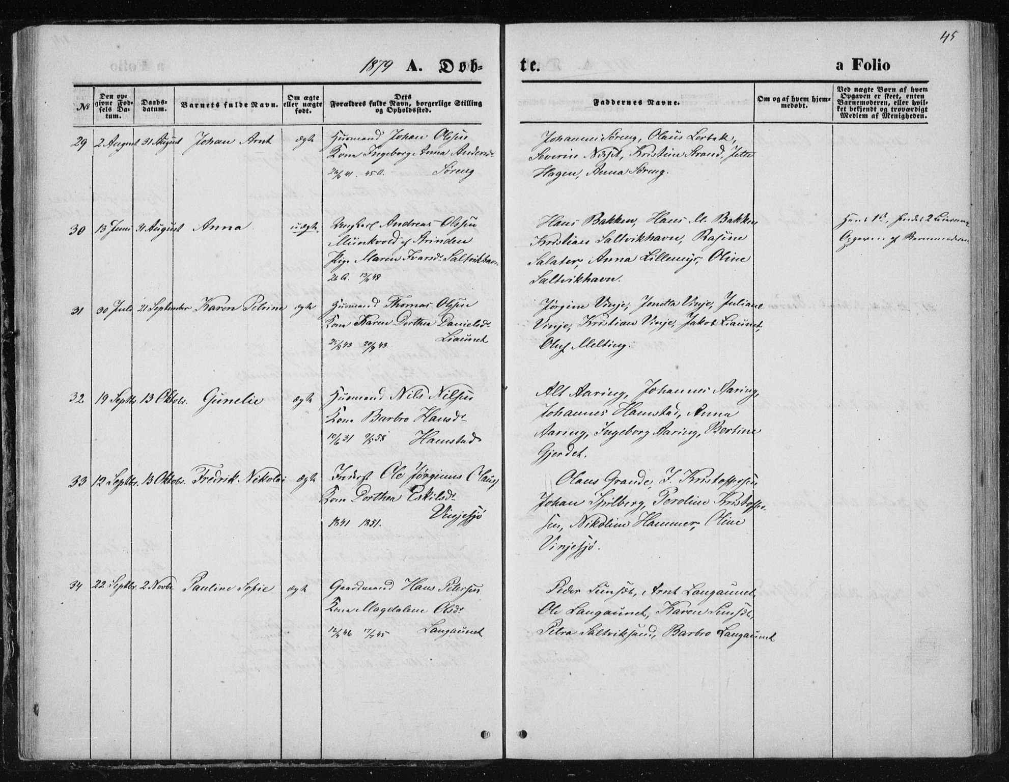 Ministerialprotokoller, klokkerbøker og fødselsregistre - Nord-Trøndelag, AV/SAT-A-1458/733/L0324: Parish register (official) no. 733A03, 1870-1883, p. 45