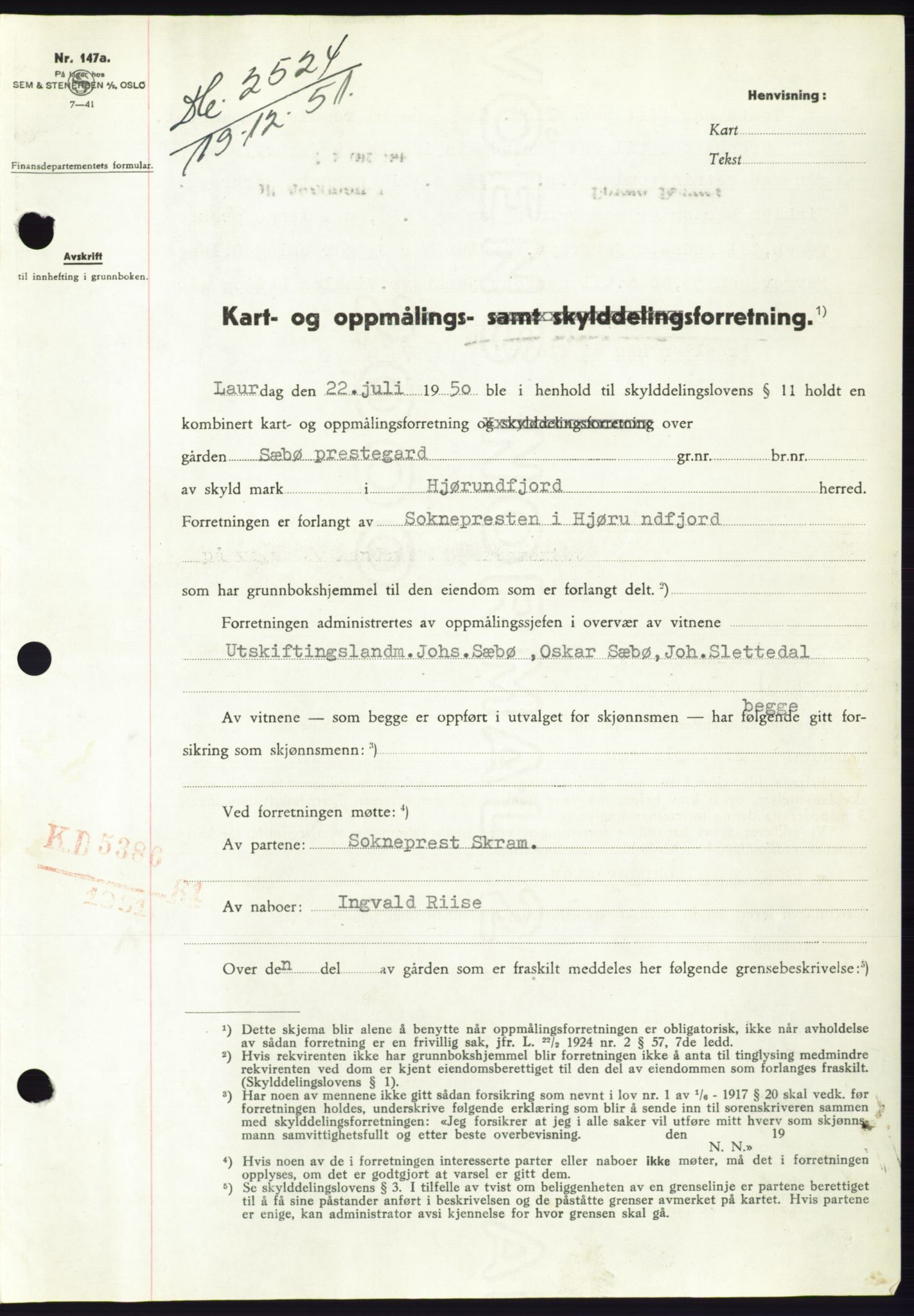 Søre Sunnmøre sorenskriveri, AV/SAT-A-4122/1/2/2C/L0090: Mortgage book no. 16A, 1951-1951, Diary no: : 2524/1951