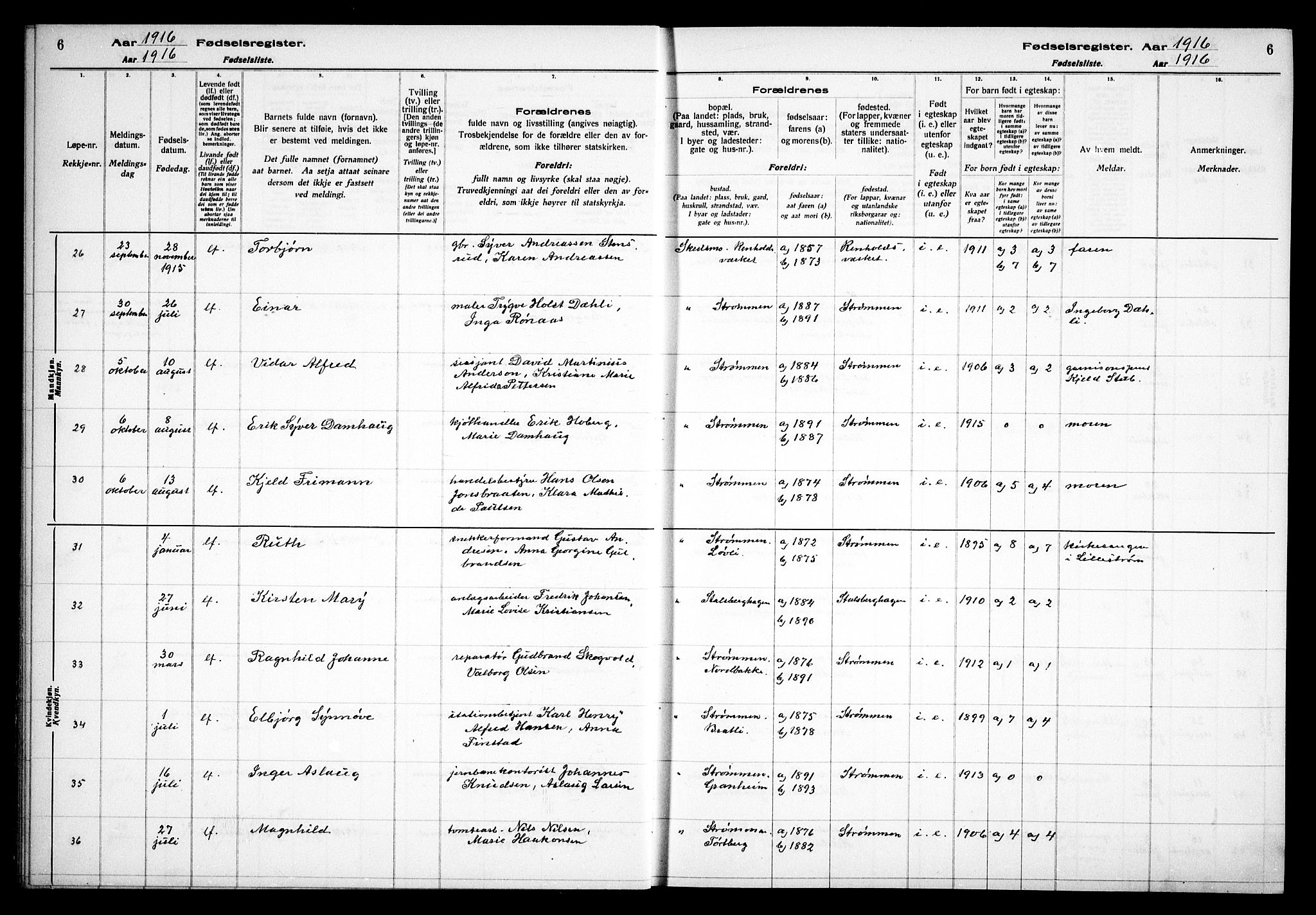 Skedsmo prestekontor Kirkebøker, AV/SAO-A-10033a/J/Ja/L0001: Birth register no. I 1, 1916-1931, p. 6