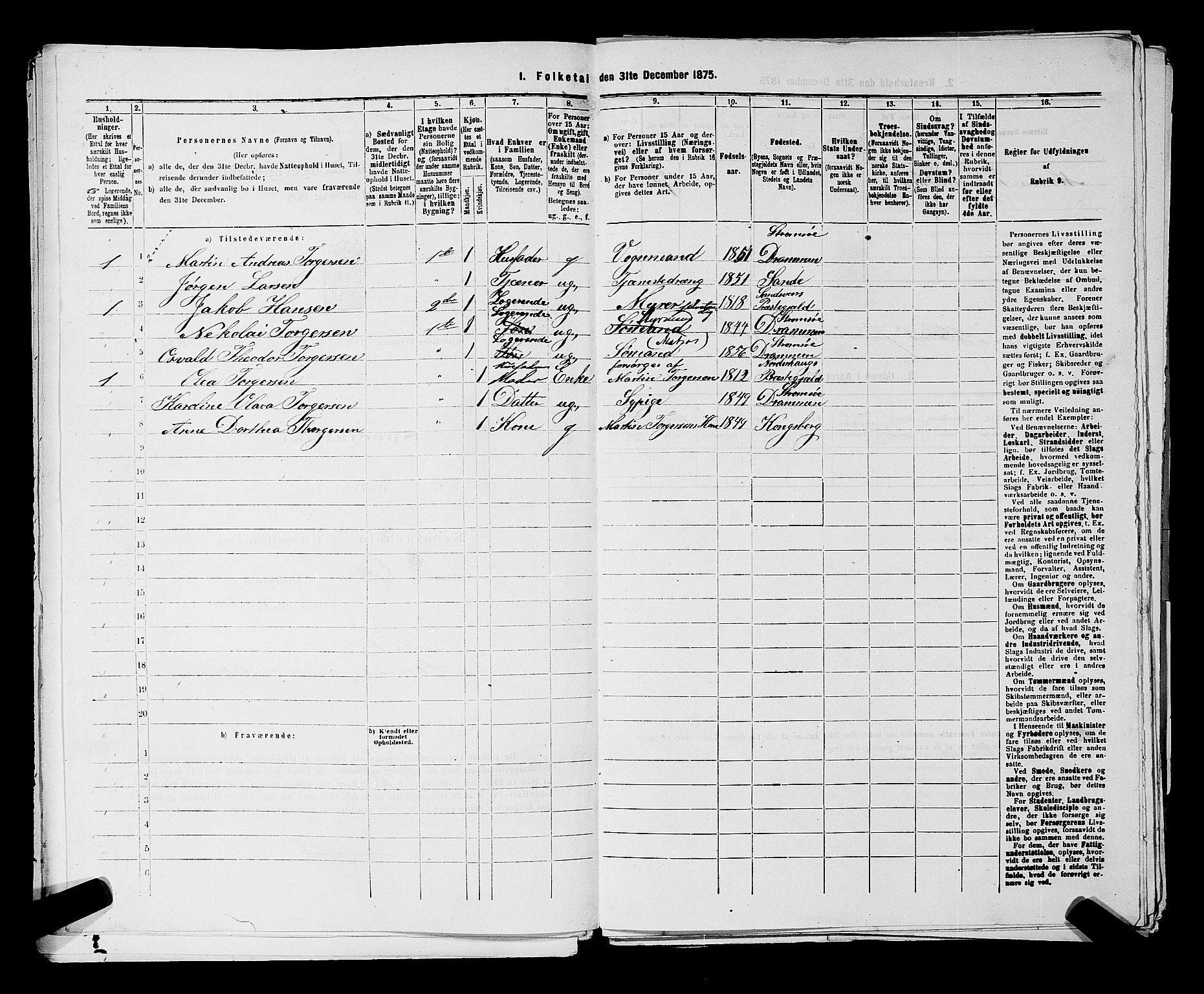 SAKO, 1875 census for 0602 Drammen, 1875, p. 2858