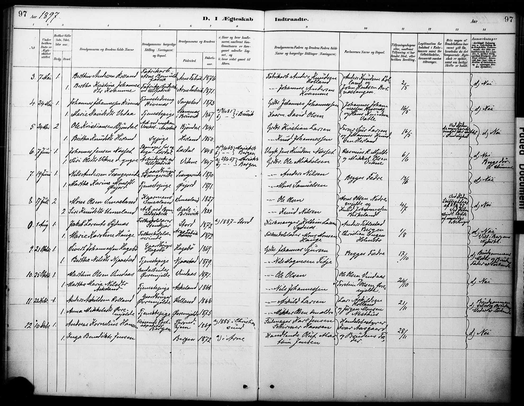 Haus sokneprestembete, AV/SAB-A-75601/H/Haa: Parish register (official) no. B 1, 1887-1898, p. 97