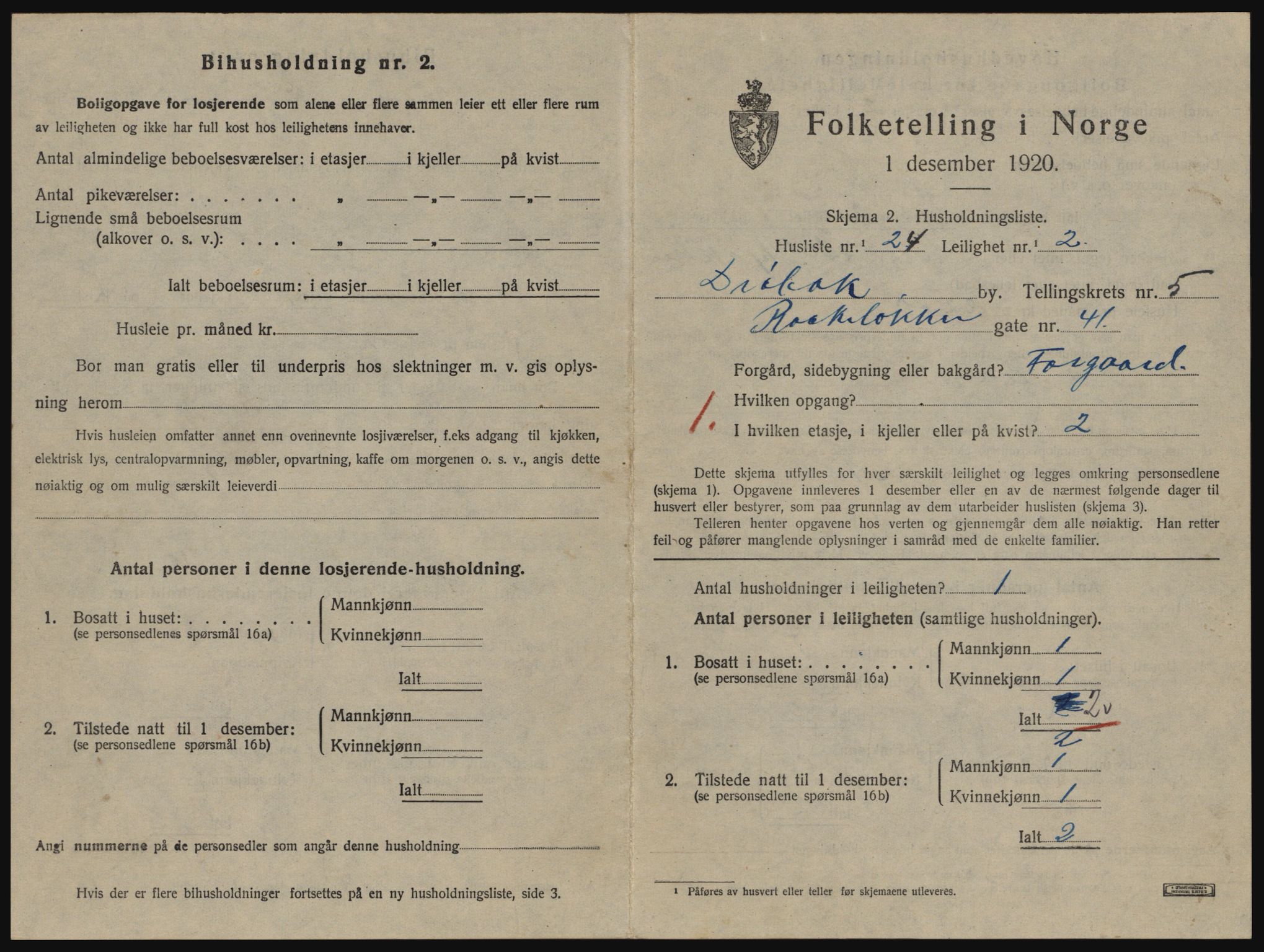 SAO, 1920 census for Drøbak, 1920, p. 1485