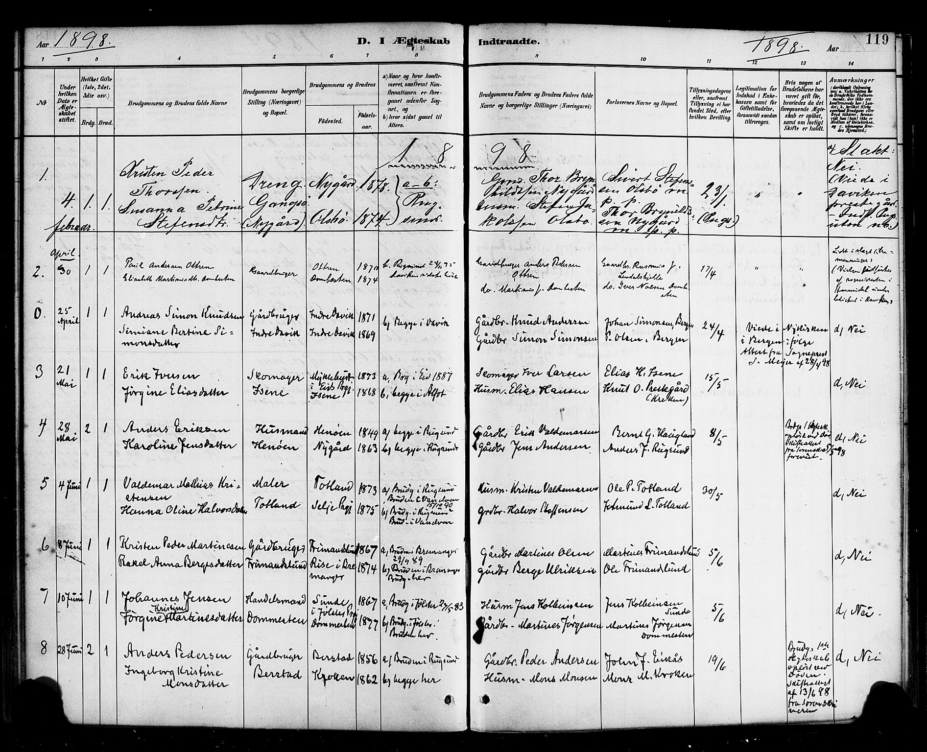 Davik sokneprestembete, AV/SAB-A-79701/H/Haa/Haab/L0001: Parish register (official) no. B 1, 1882-1900, p. 119