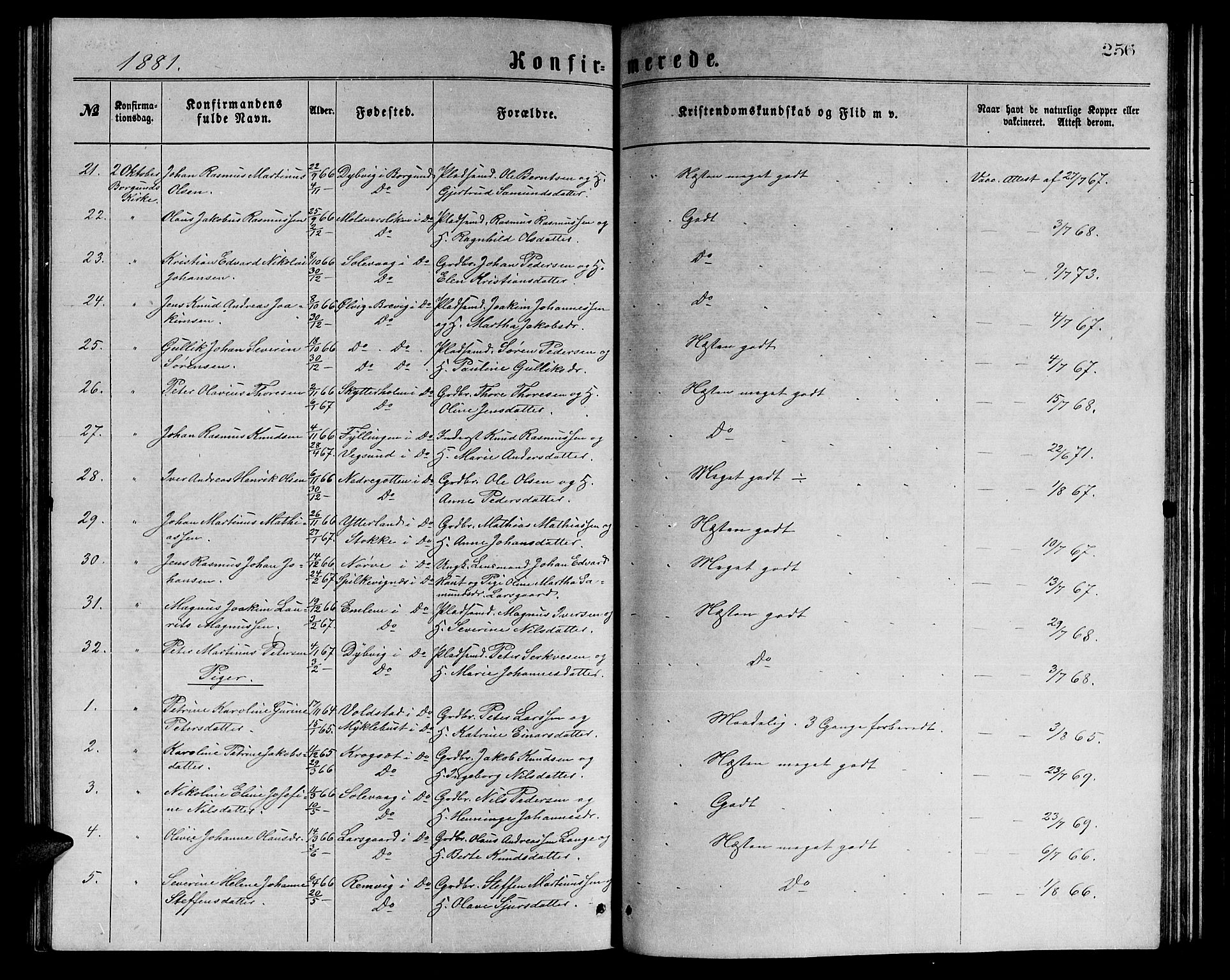 Ministerialprotokoller, klokkerbøker og fødselsregistre - Møre og Romsdal, AV/SAT-A-1454/528/L0429: Parish register (copy) no. 528C10, 1872-1886, p. 256