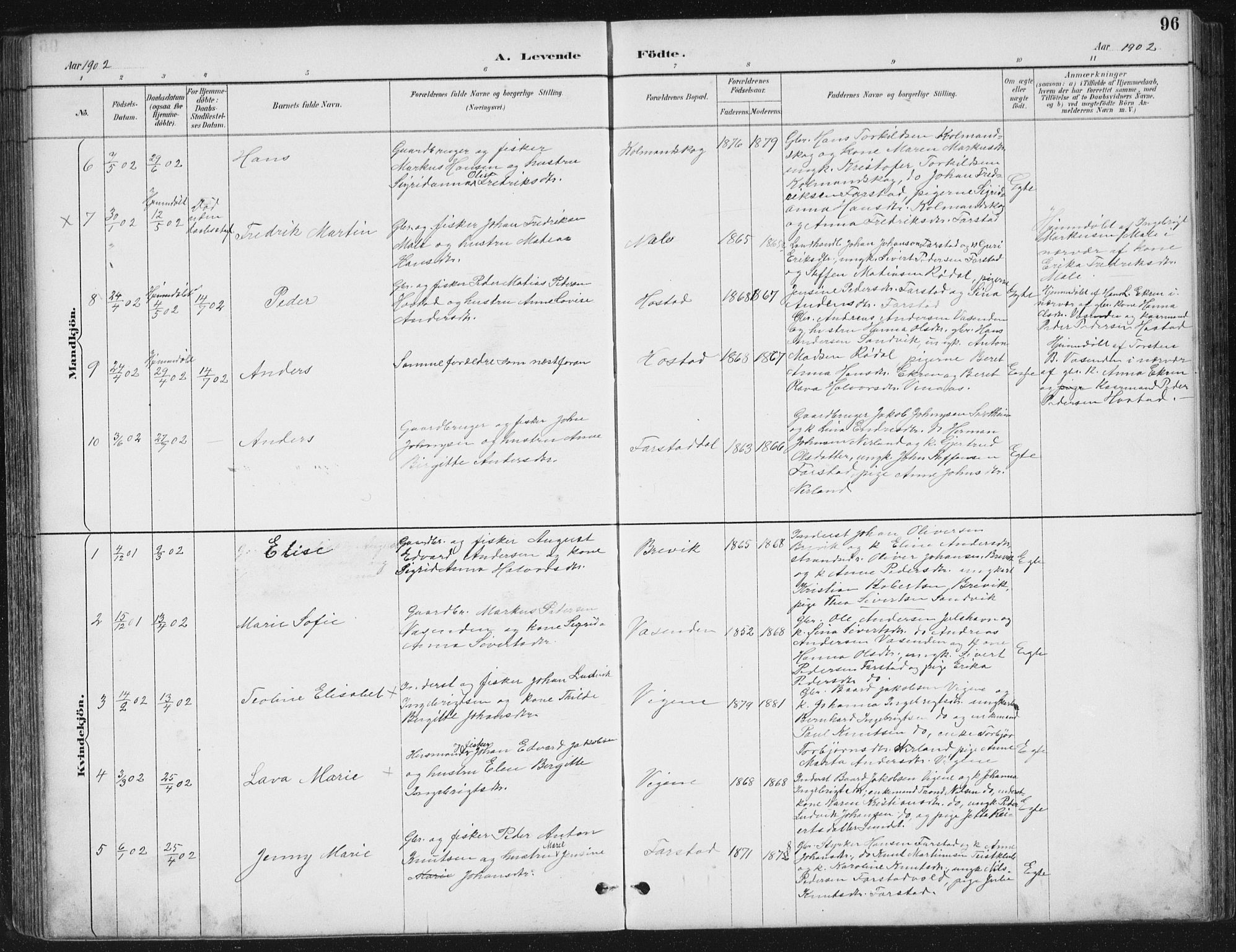 Ministerialprotokoller, klokkerbøker og fødselsregistre - Møre og Romsdal, AV/SAT-A-1454/567/L0783: Parish register (copy) no. 567C03, 1887-1903, p. 96