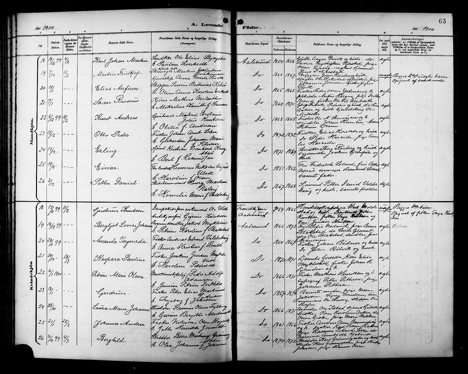 Ministerialprotokoller, klokkerbøker og fødselsregistre - Møre og Romsdal, AV/SAT-A-1454/529/L0468: Parish register (copy) no. 529C05, 1897-1908, p. 63