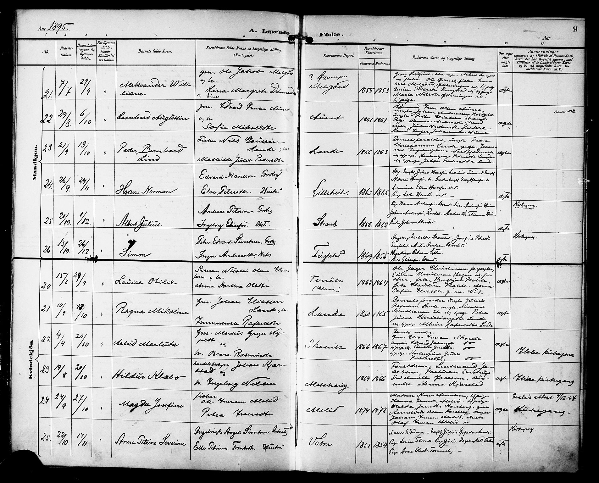 Ministerialprotokoller, klokkerbøker og fødselsregistre - Nordland, AV/SAT-A-1459/810/L0152: Parish register (official) no. 810A11, 1895-1899, p. 9