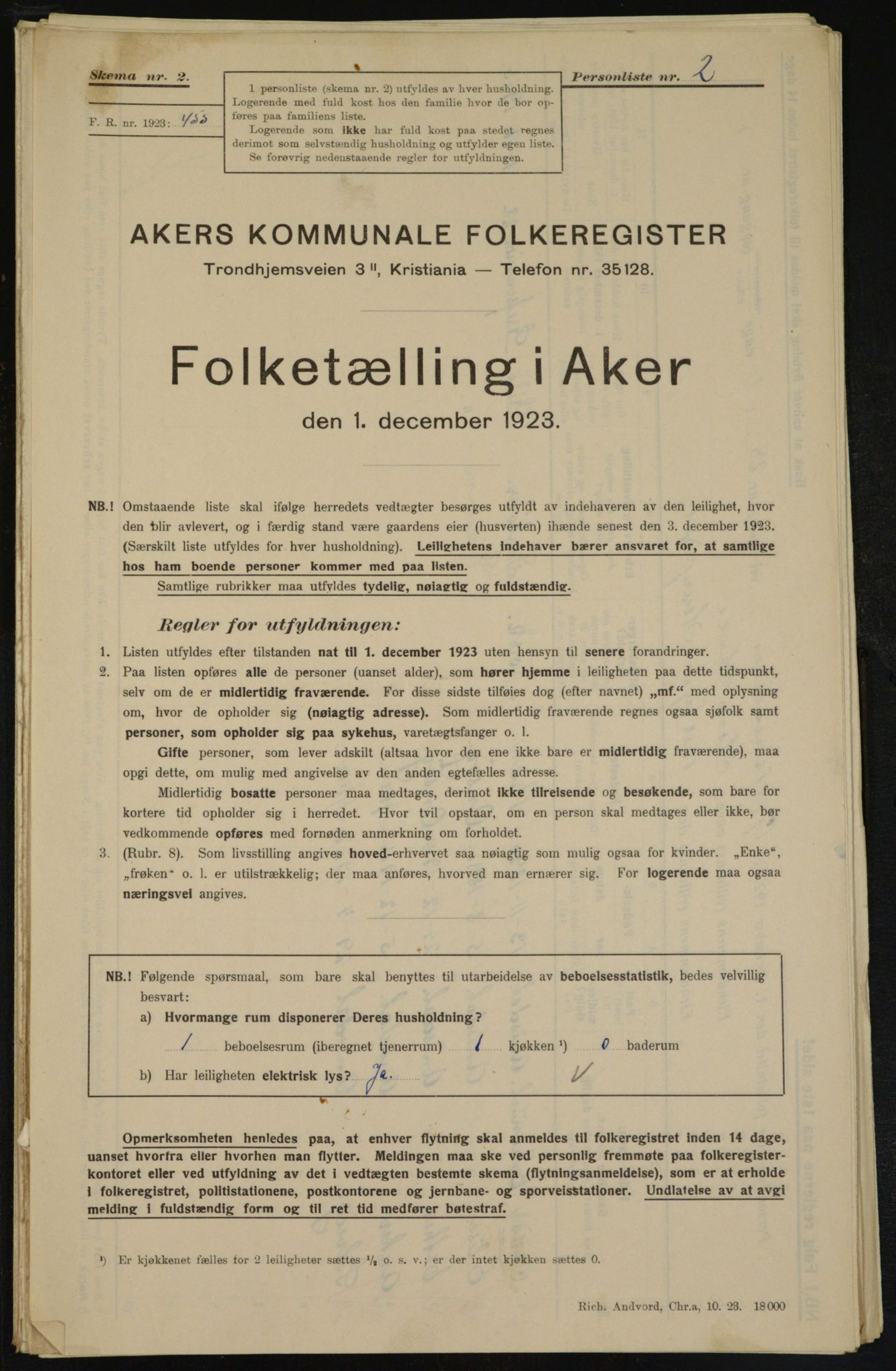 , Municipal Census 1923 for Aker, 1923, p. 10215