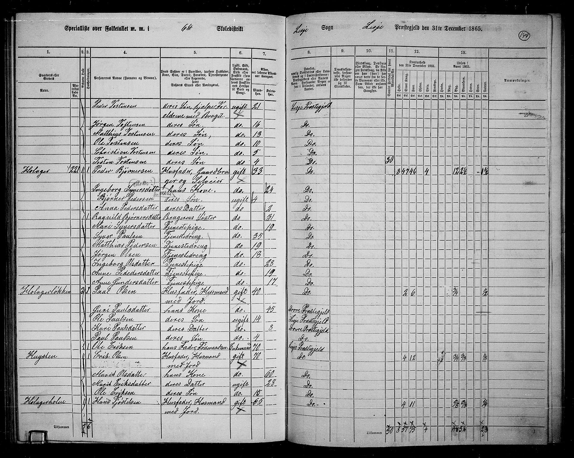 RA, 1865 census for Lesja, 1865, p. 136