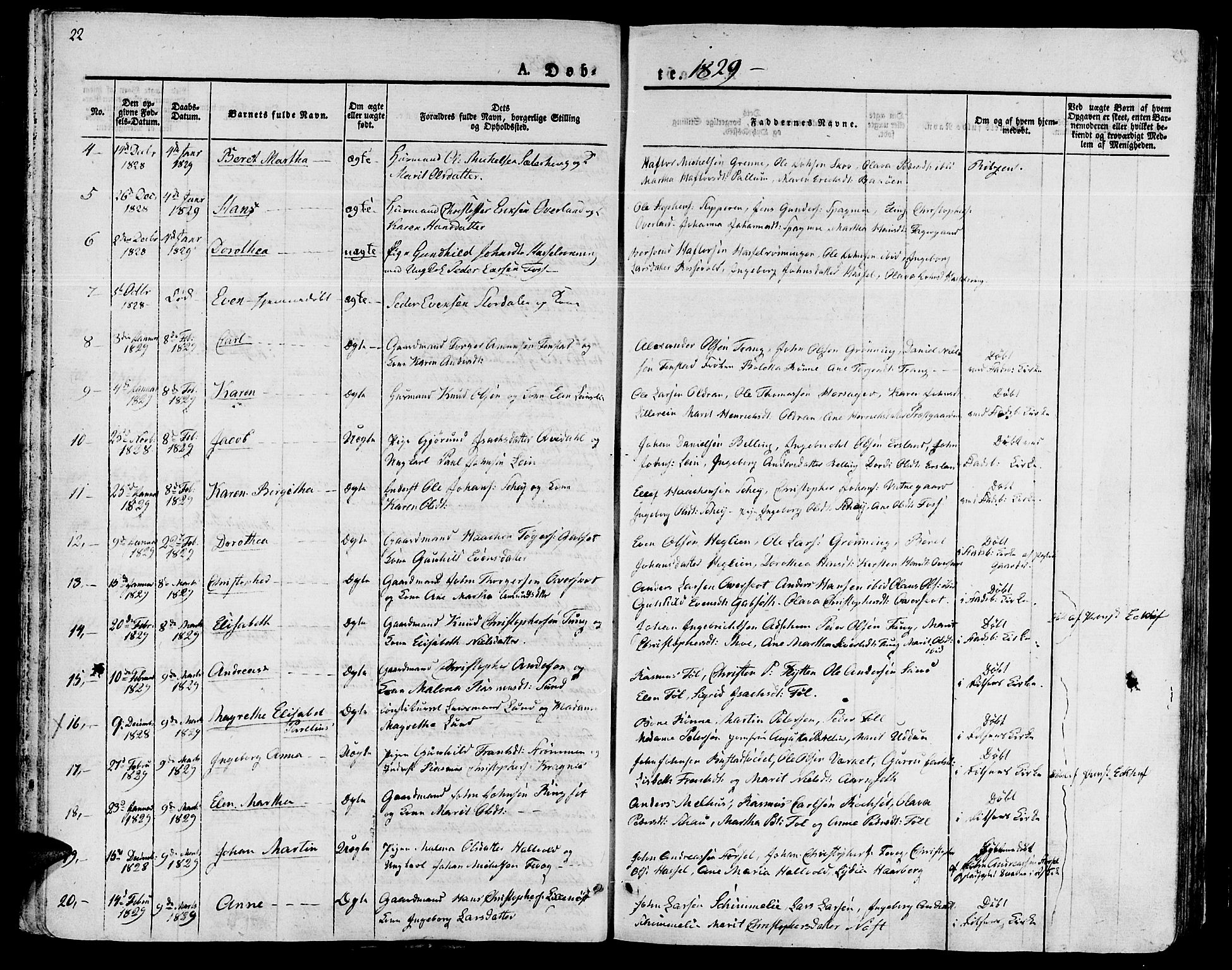 Ministerialprotokoller, klokkerbøker og fødselsregistre - Sør-Trøndelag, SAT/A-1456/646/L0609: Parish register (official) no. 646A07, 1826-1838, p. 22