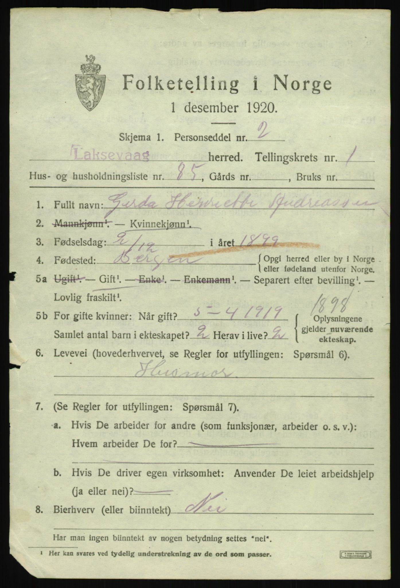 SAB, 1920 census for Laksevåg, 1920, p. 5732