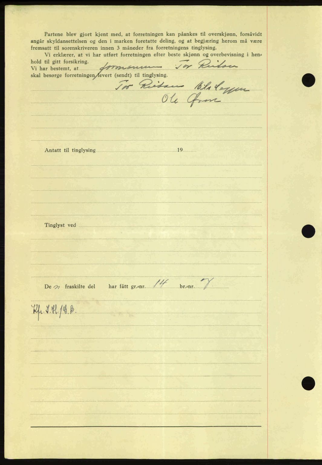 Nordmøre sorenskriveri, SAT/A-4132/1/2/2Ca: Mortgage book no. A90, 1941-1941, Diary no: : 1107/1941