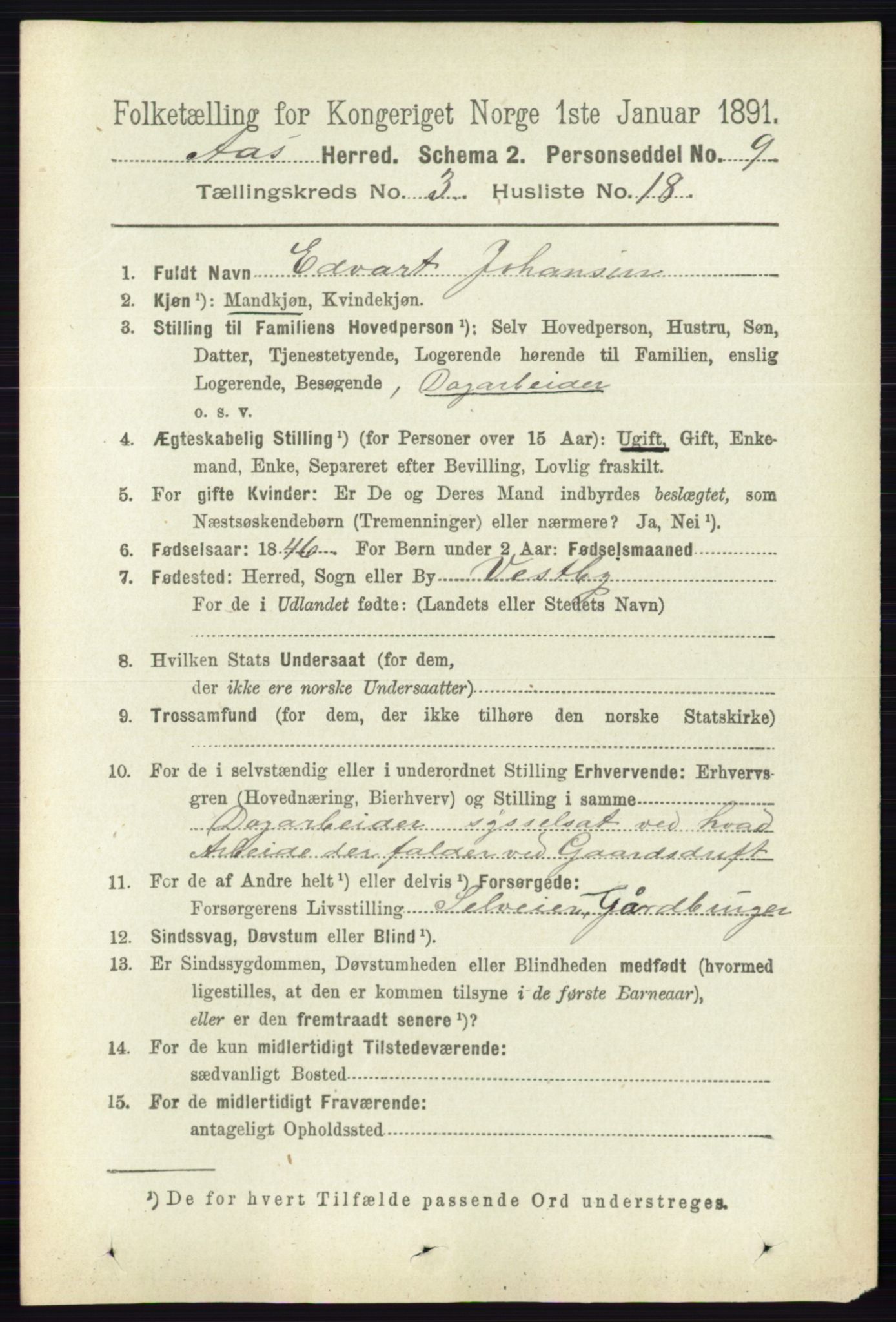 RA, 1891 census for 0214 Ås, 1891, p. 2250