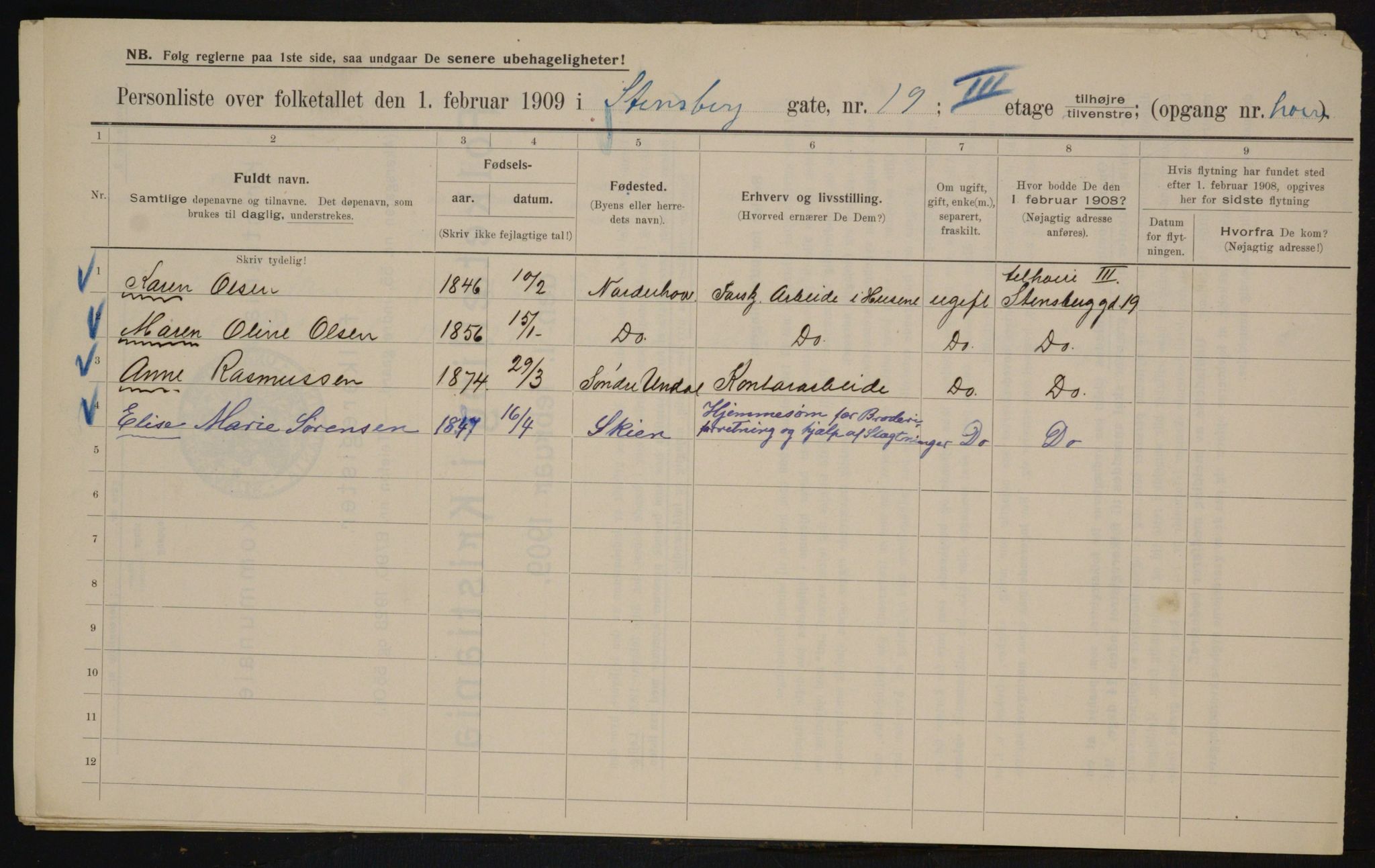 OBA, Municipal Census 1909 for Kristiania, 1909, p. 91914