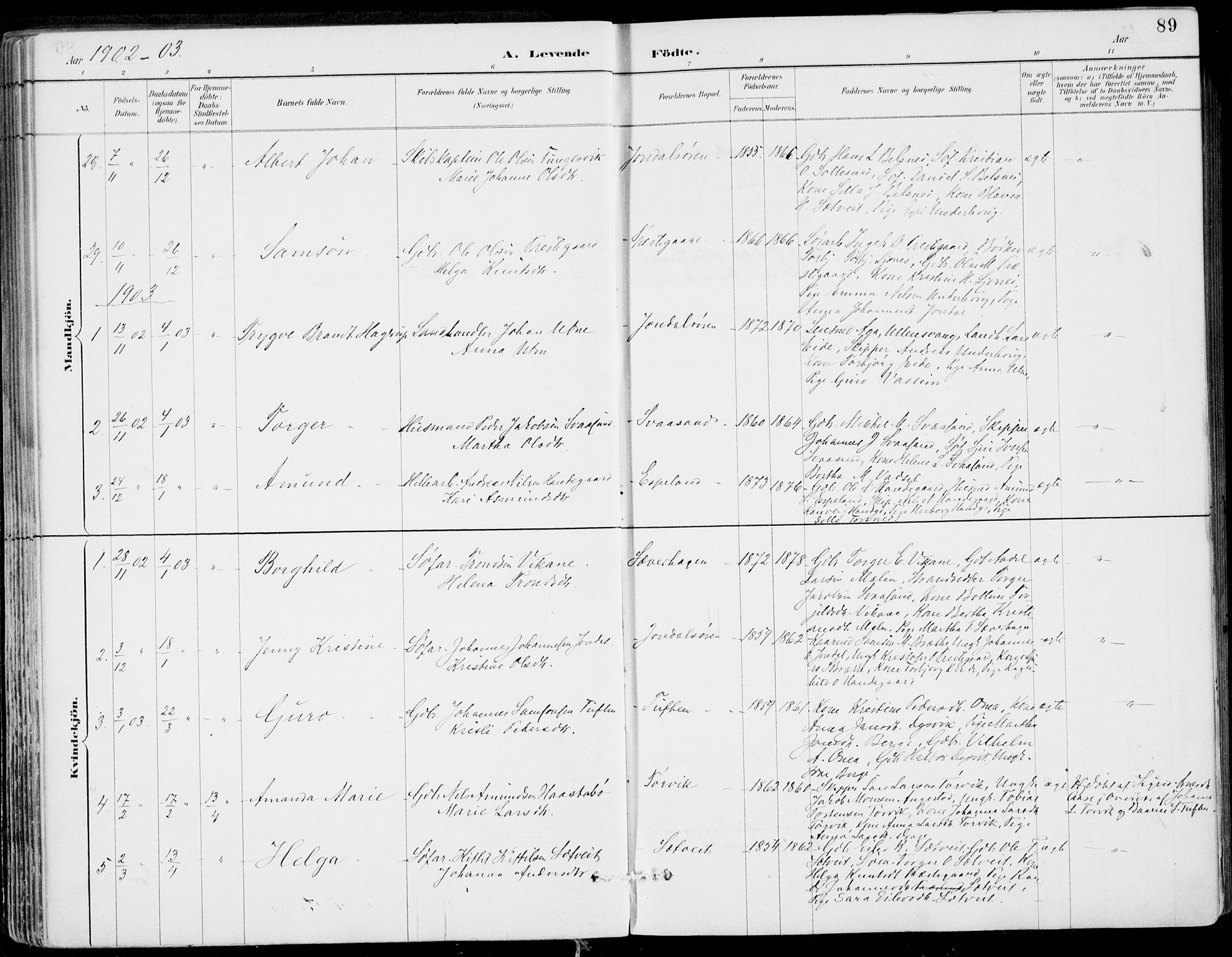 Strandebarm sokneprestembete, SAB/A-78401/H/Haa: Parish register (official) no. E  1, 1886-1908, p. 89