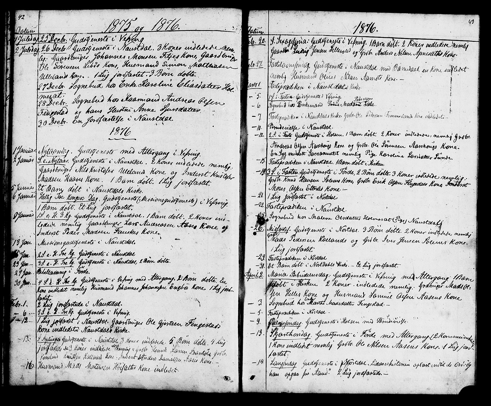 Førde sokneprestembete, AV/SAB-A-79901: Curate's parish register no. A 1, 1870-1881, p. 42-43