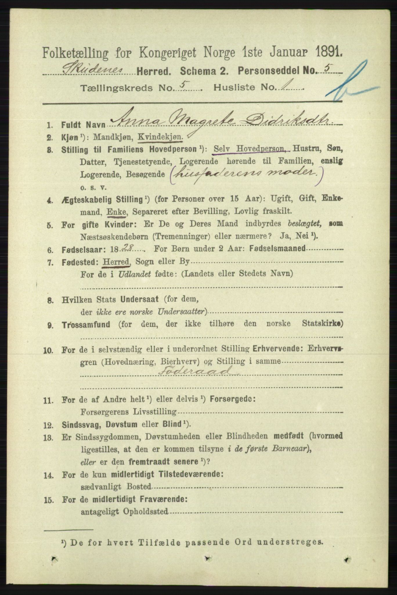 RA, 1891 census for 1150 Skudenes, 1891, p. 5235