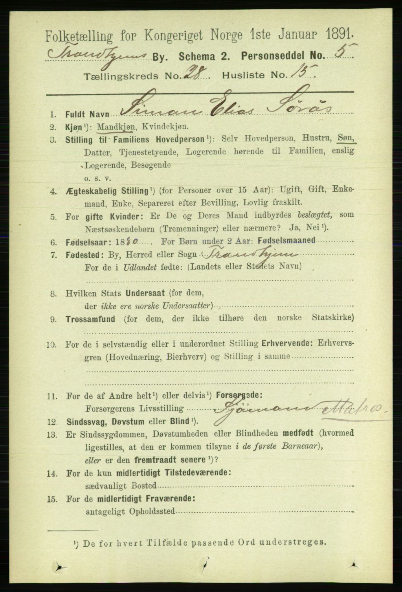 RA, 1891 census for 1601 Trondheim, 1891, p. 21161