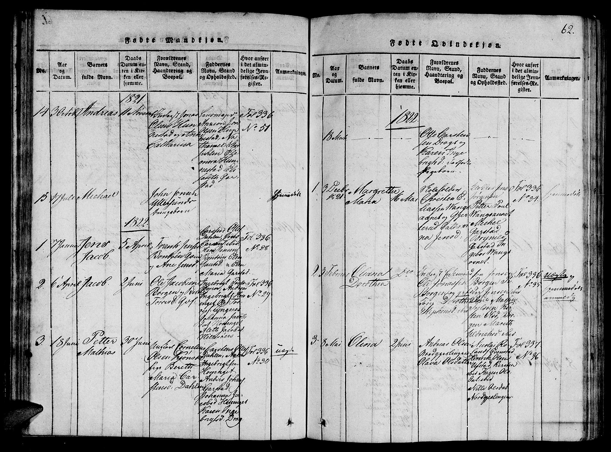 Ministerialprotokoller, klokkerbøker og fødselsregistre - Nord-Trøndelag, SAT/A-1458/784/L0667: Parish register (official) no. 784A03 /2, 1818-1829, p. 62