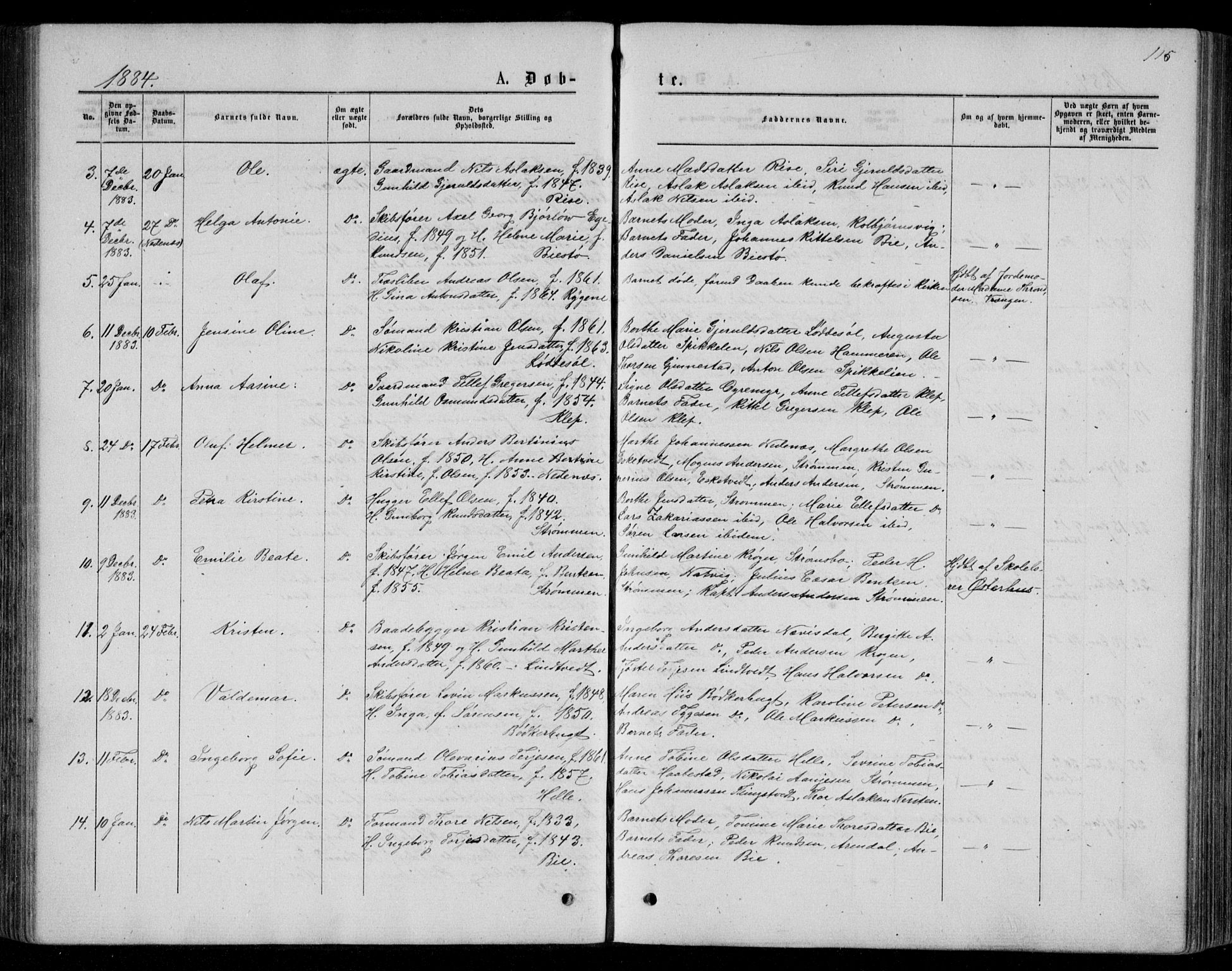 Øyestad sokneprestkontor, SAK/1111-0049/F/Fb/L0008: Parish register (copy) no. B 8, 1872-1886, p. 115