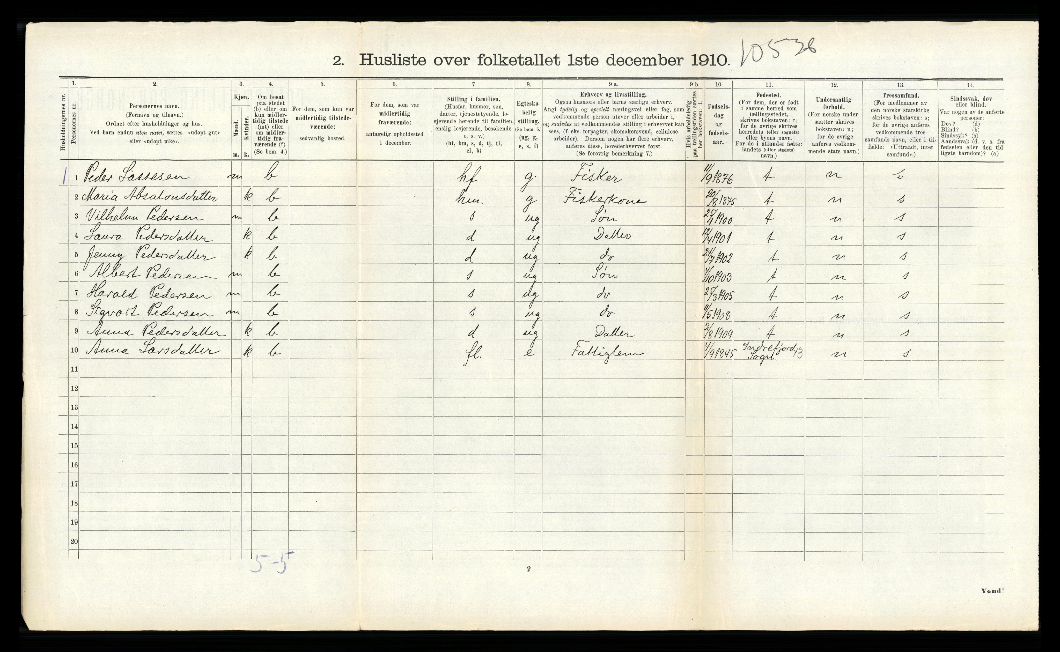 RA, 1910 census for Kinn, 1910, p. 761