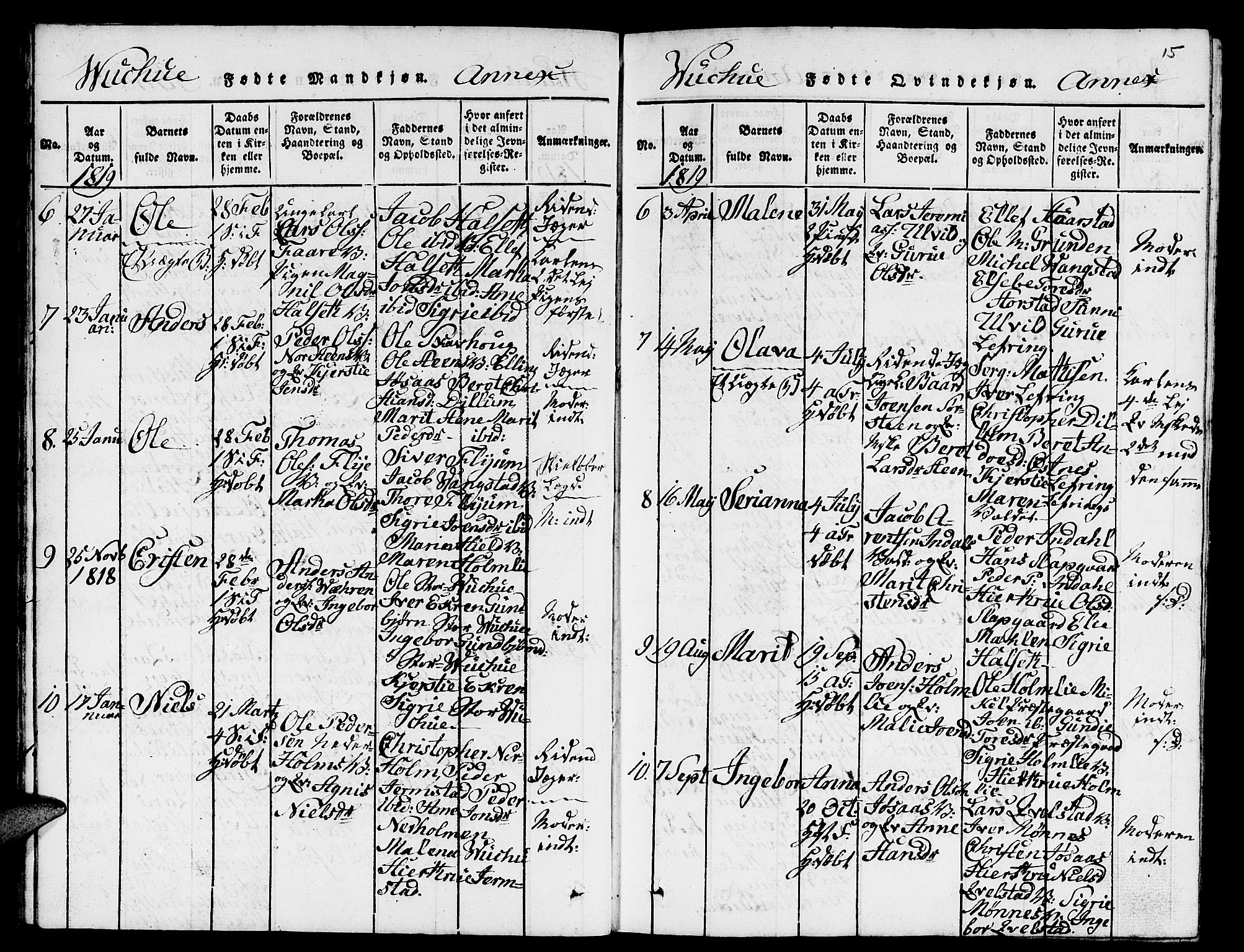 Ministerialprotokoller, klokkerbøker og fødselsregistre - Nord-Trøndelag, SAT/A-1458/724/L0265: Parish register (copy) no. 724C01, 1816-1845, p. 15