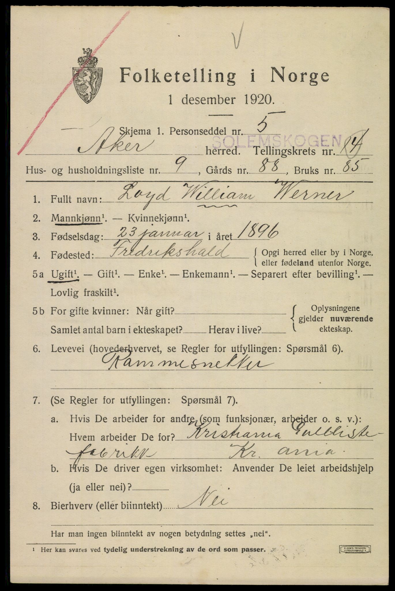 SAO, 1920 census for Aker, 1920, p. 85890