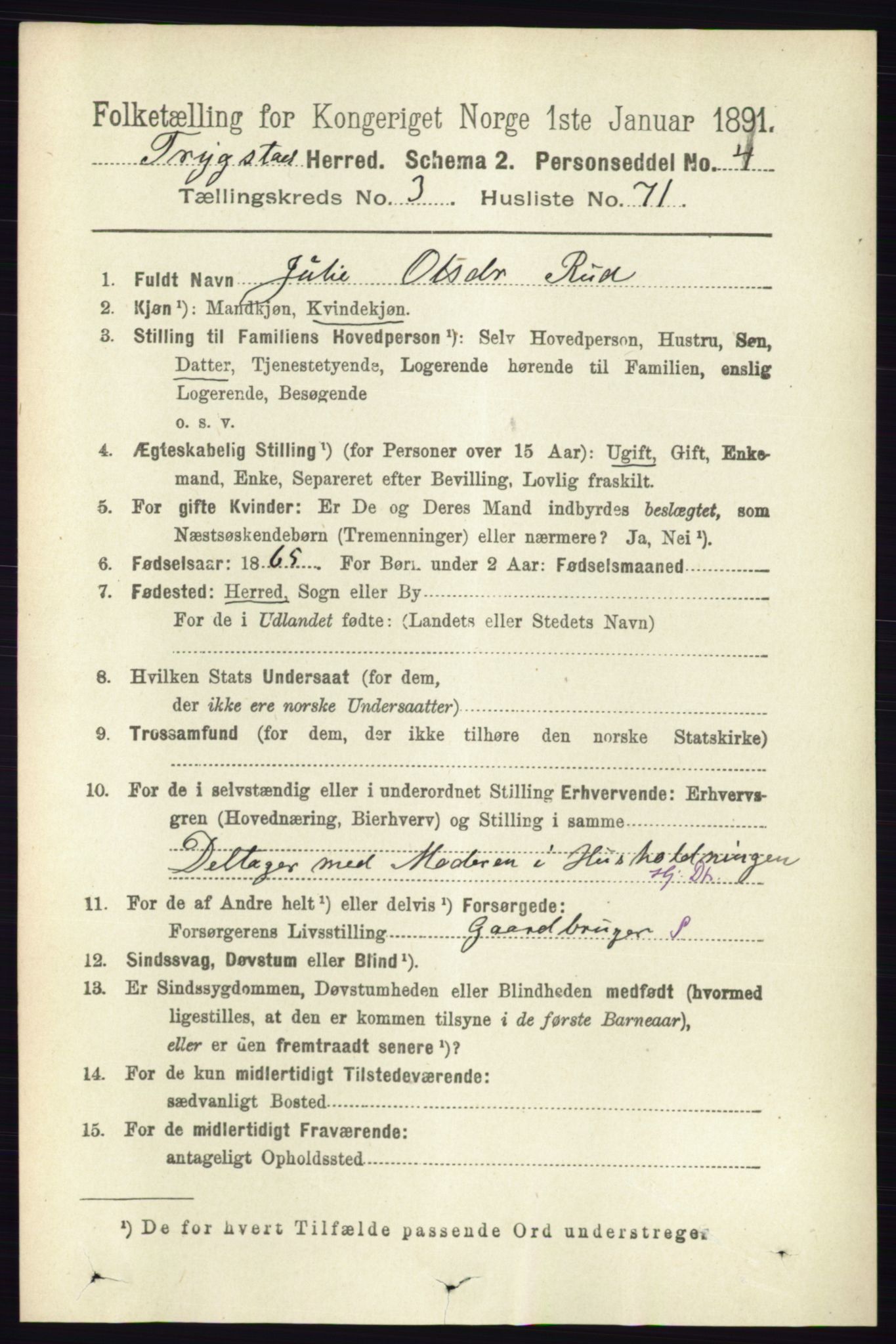 RA, 1891 Census for 0122 Trøgstad, 1891, p. 1500