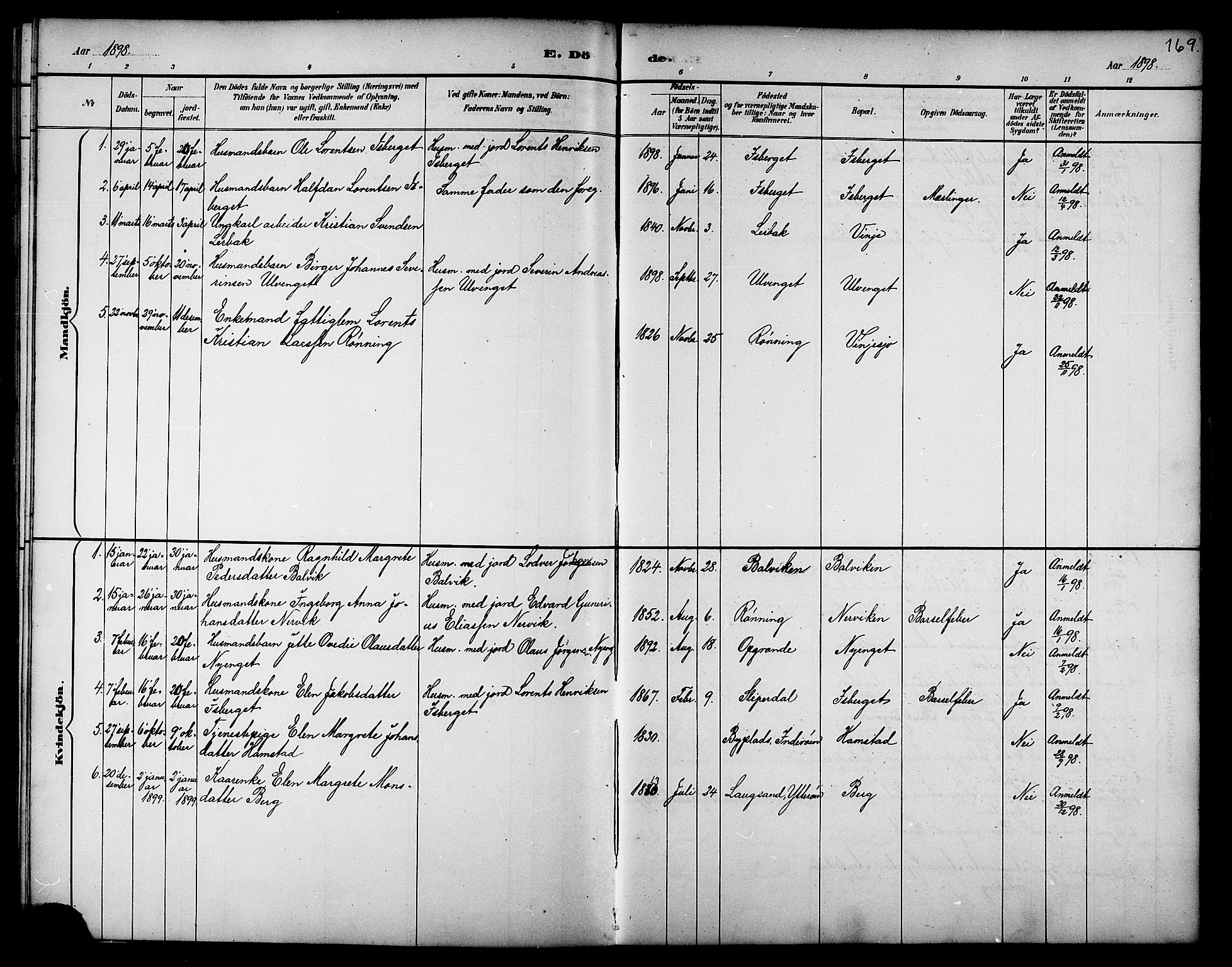 Ministerialprotokoller, klokkerbøker og fødselsregistre - Nord-Trøndelag, SAT/A-1458/733/L0327: Parish register (copy) no. 733C02, 1888-1918, p. 169
