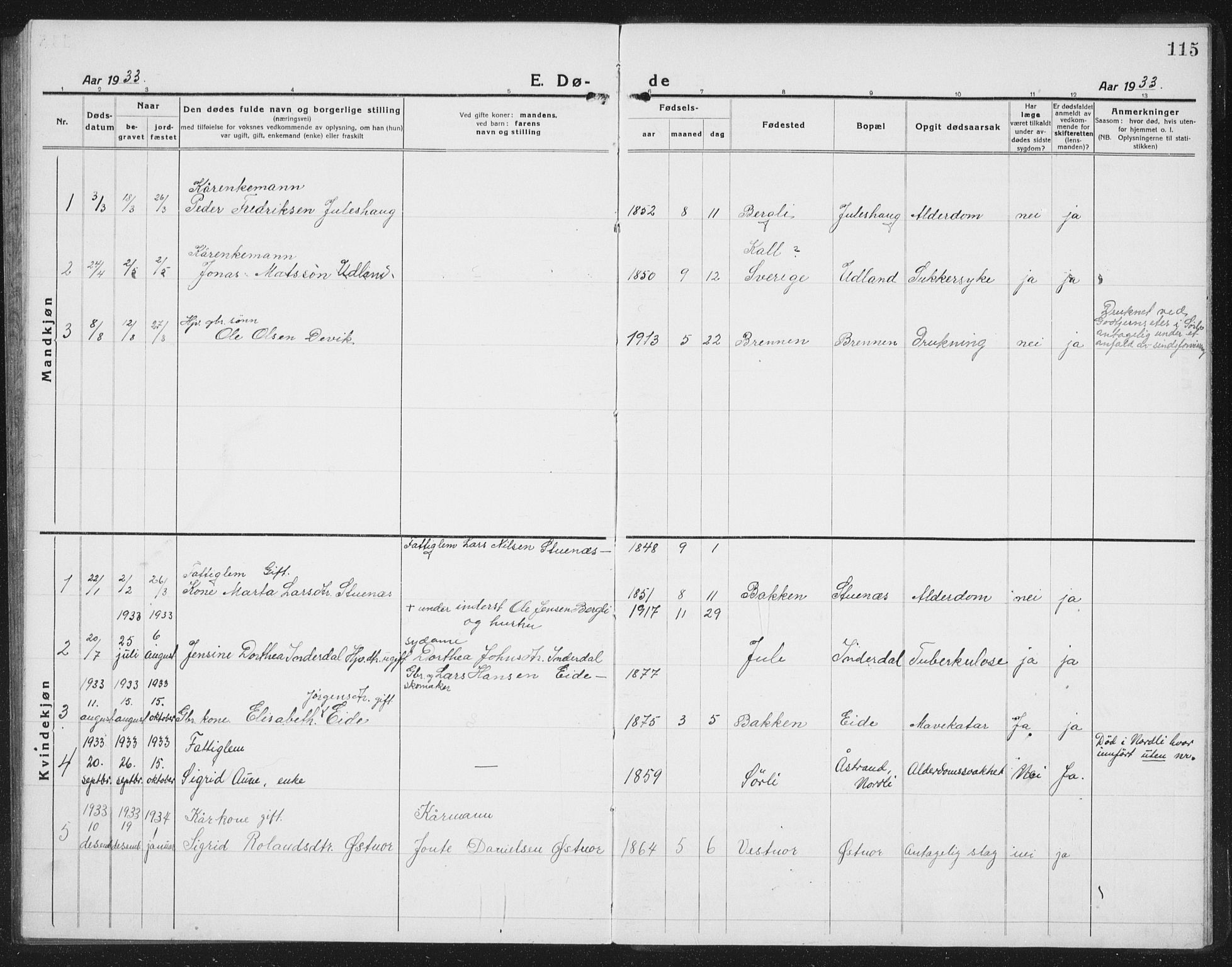 Ministerialprotokoller, klokkerbøker og fødselsregistre - Nord-Trøndelag, SAT/A-1458/757/L0507: Parish register (copy) no. 757C02, 1923-1939, p. 115