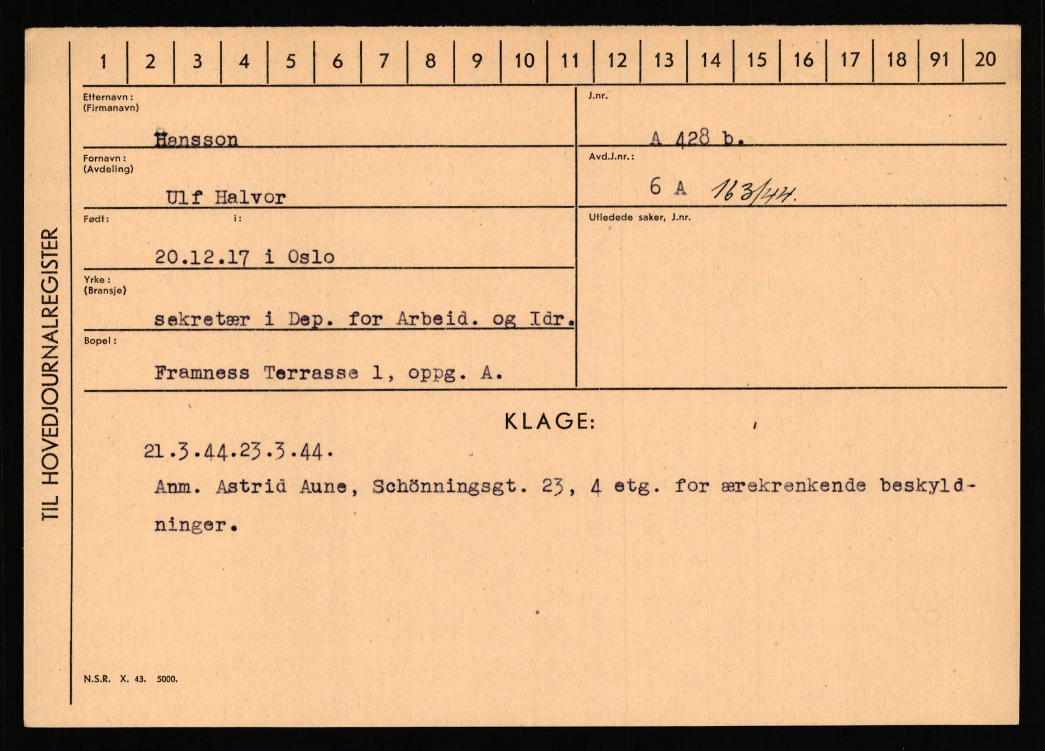 Statspolitiet - Hovedkontoret / Osloavdelingen, AV/RA-S-1329/C/Ca/L0006: Hanche - Hokstvedt, 1943-1945, p. 1770