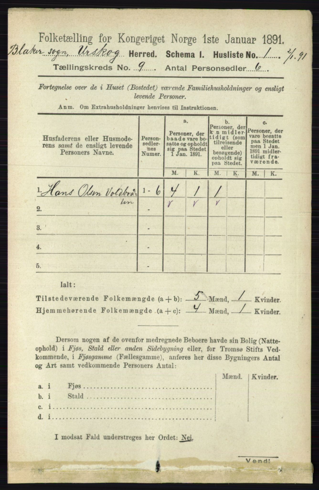 RA, 1891 census for 0224 Aurskog, 1891, p. 4419