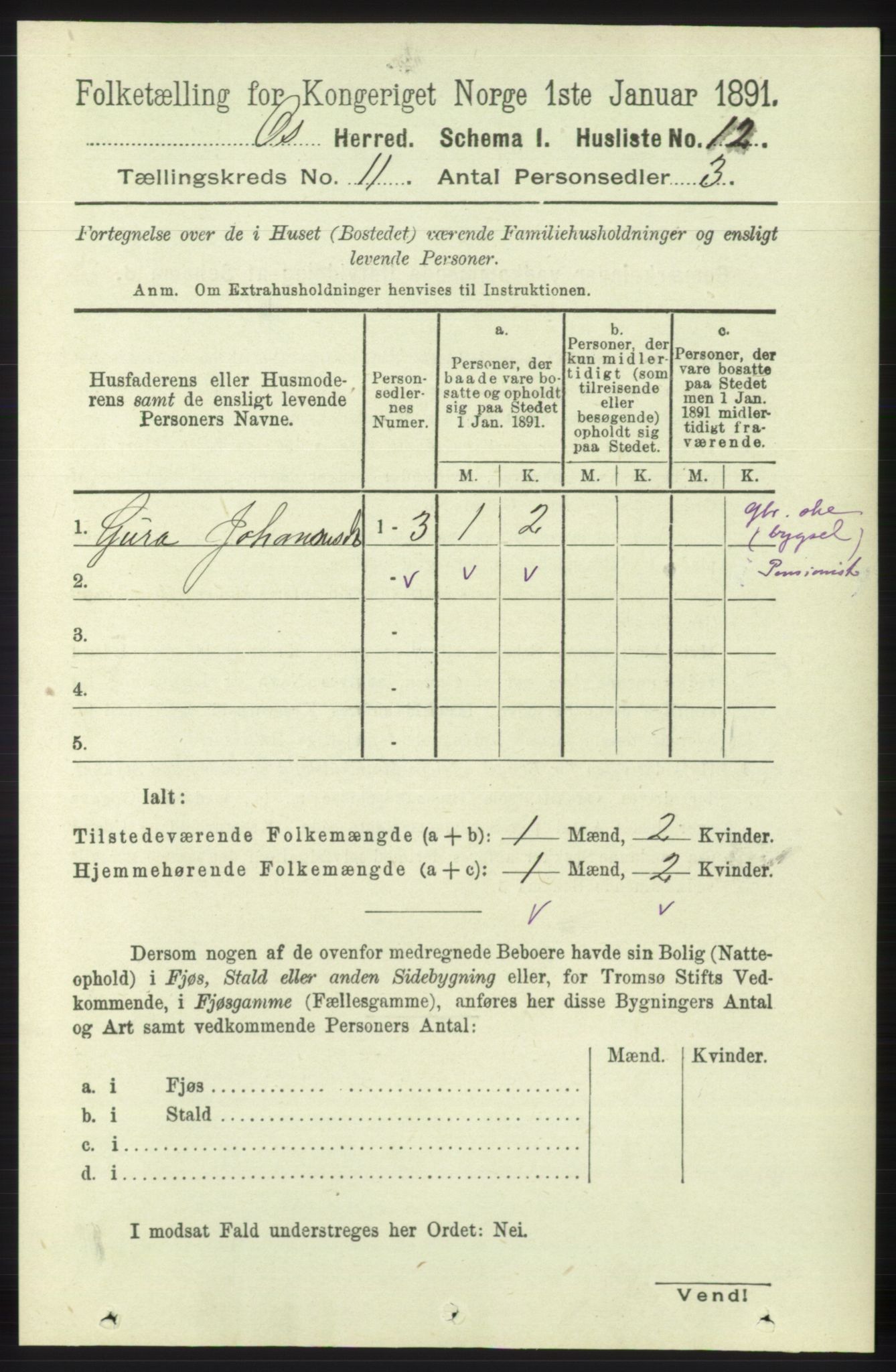 RA, 1891 census for 1243 Os, 1891, p. 2558