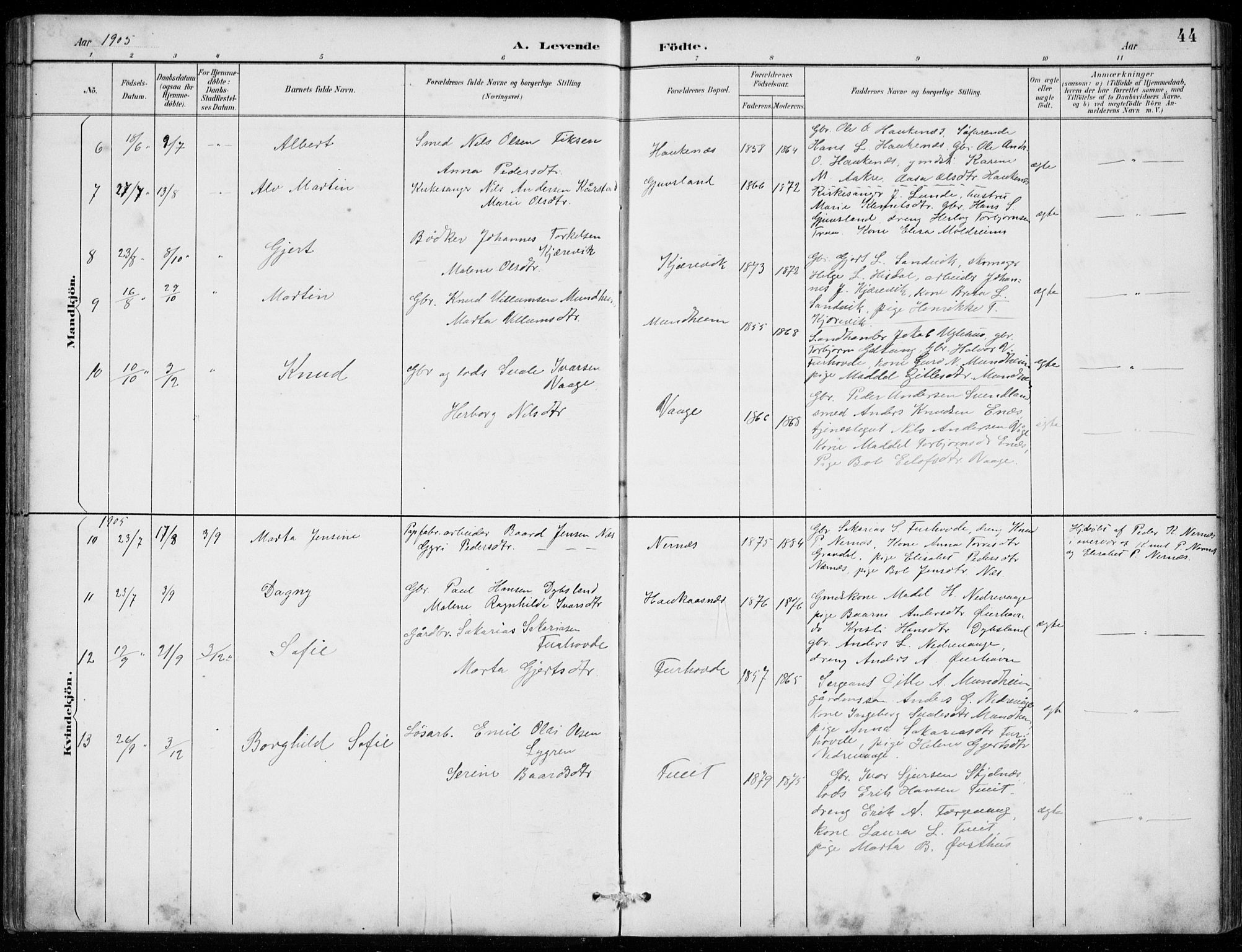 Strandebarm sokneprestembete, AV/SAB-A-78401/H/Hab: Parish register (copy) no. C  1, 1891-1913, p. 44