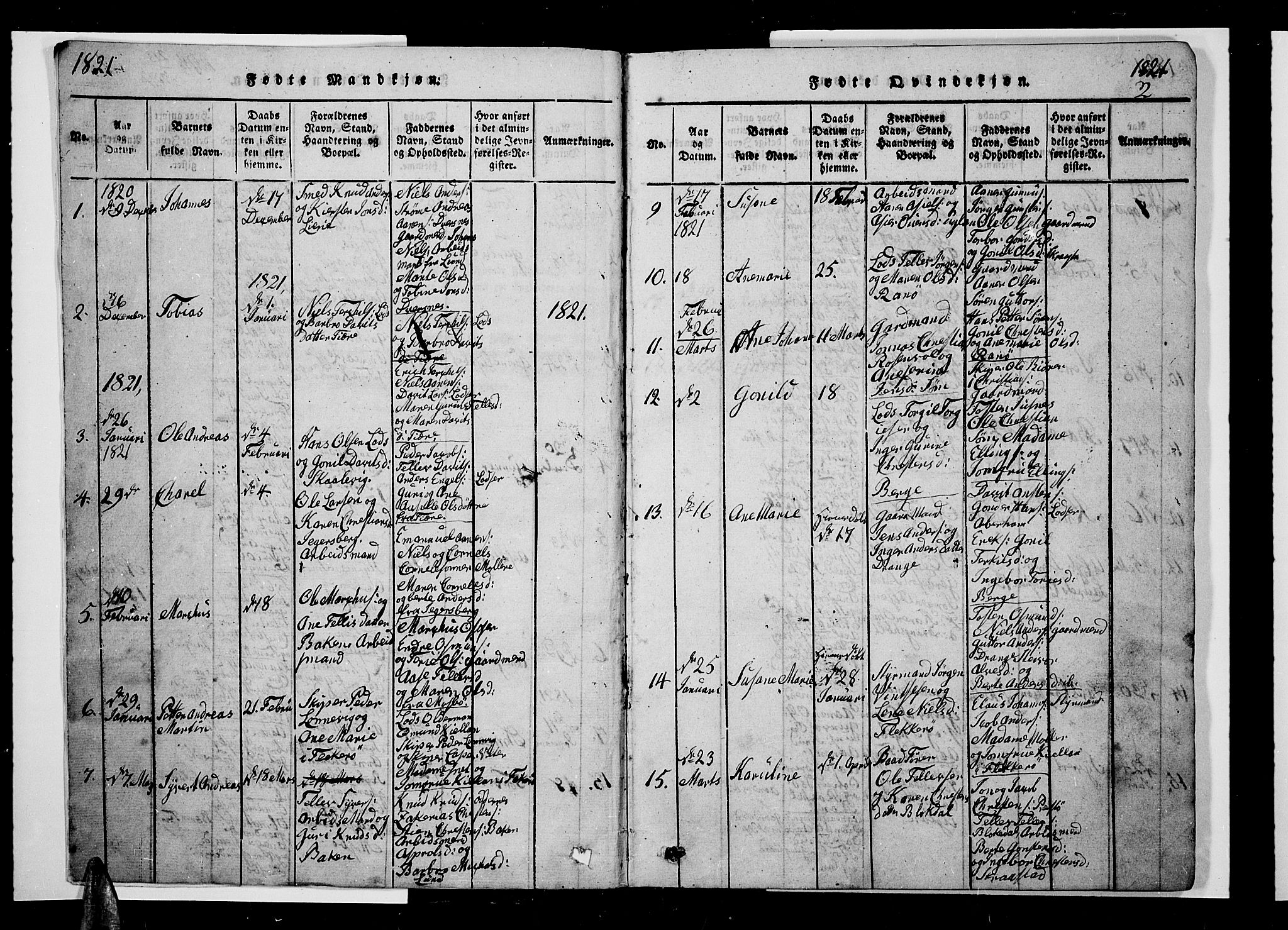 Oddernes sokneprestkontor, SAK/1111-0033/F/Fb/Fba/L0003: Parish register (copy) no. B 3, 1820-1838, p. 2