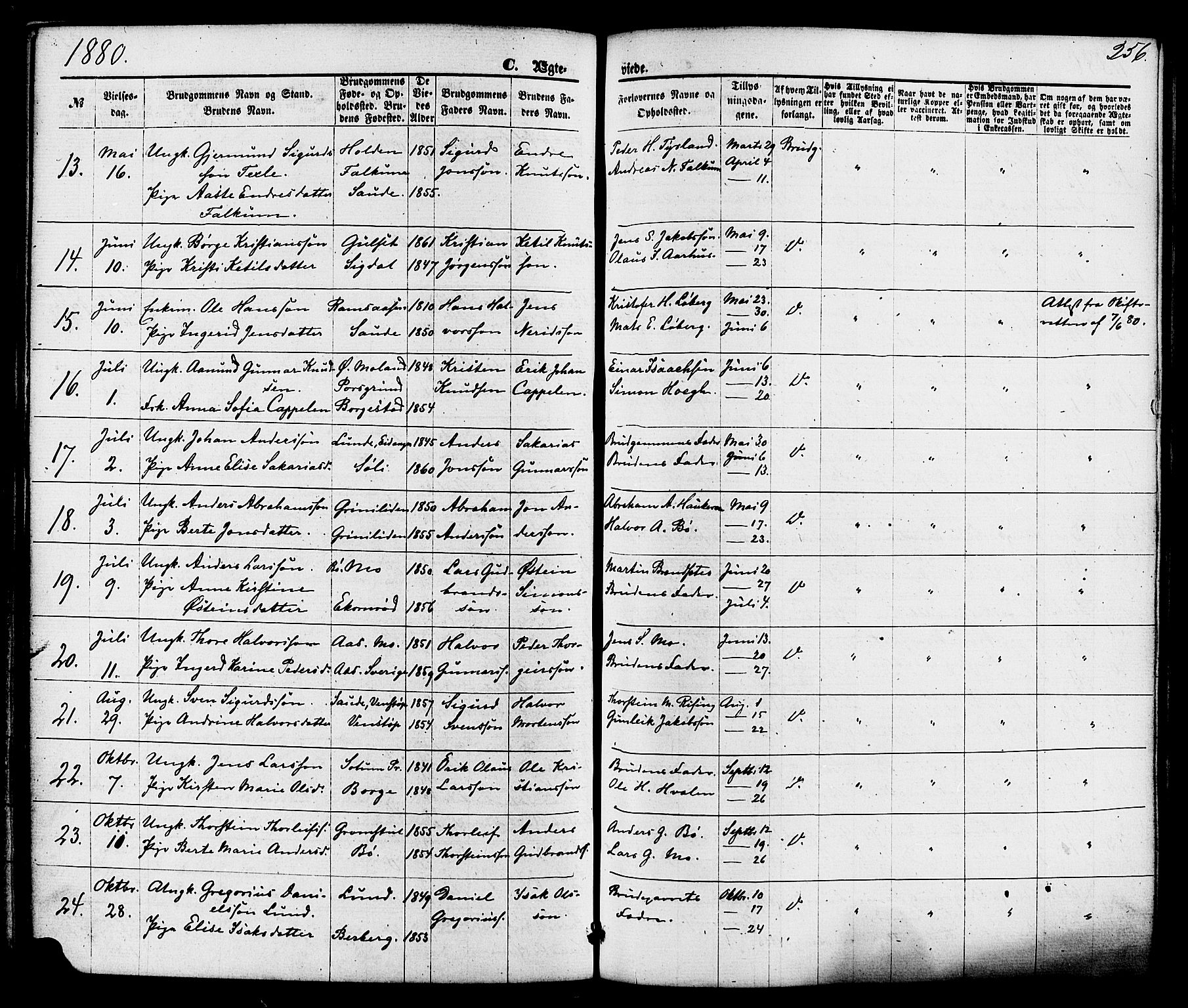 Gjerpen kirkebøker, SAKO/A-265/F/Fa/L0009: Parish register (official) no. I 9, 1872-1885, p. 256