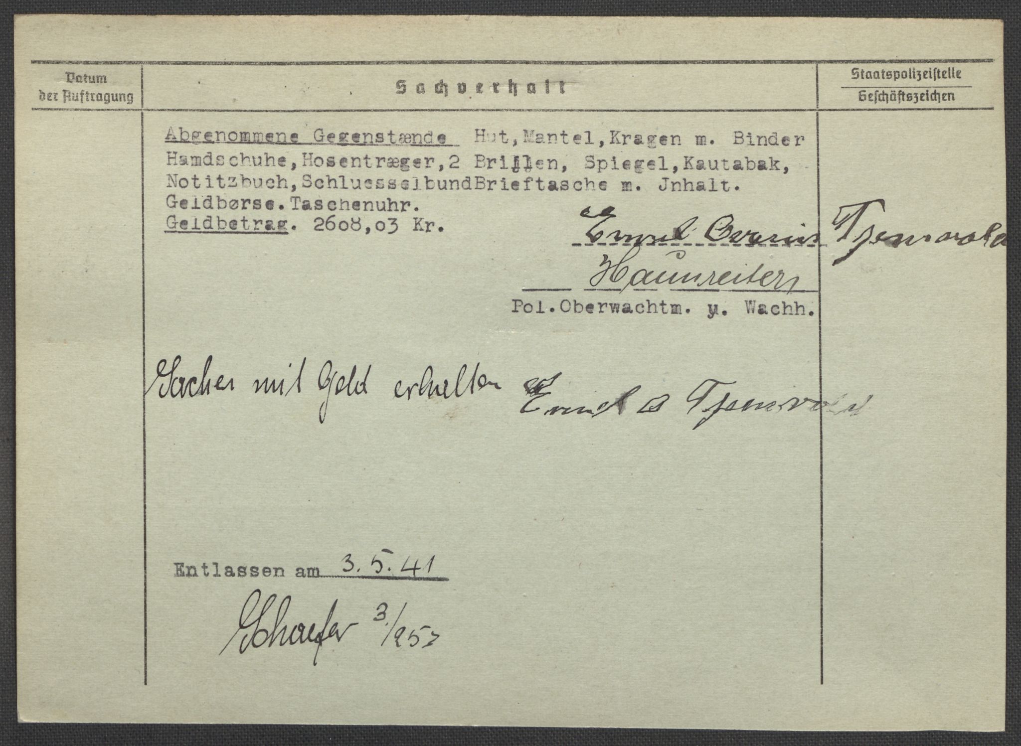 Befehlshaber der Sicherheitspolizei und des SD, AV/RA-RAFA-5969/E/Ea/Eaa/L0010: Register over norske fanger i Møllergata 19: Sø-Å, 1940-1945, p. 391