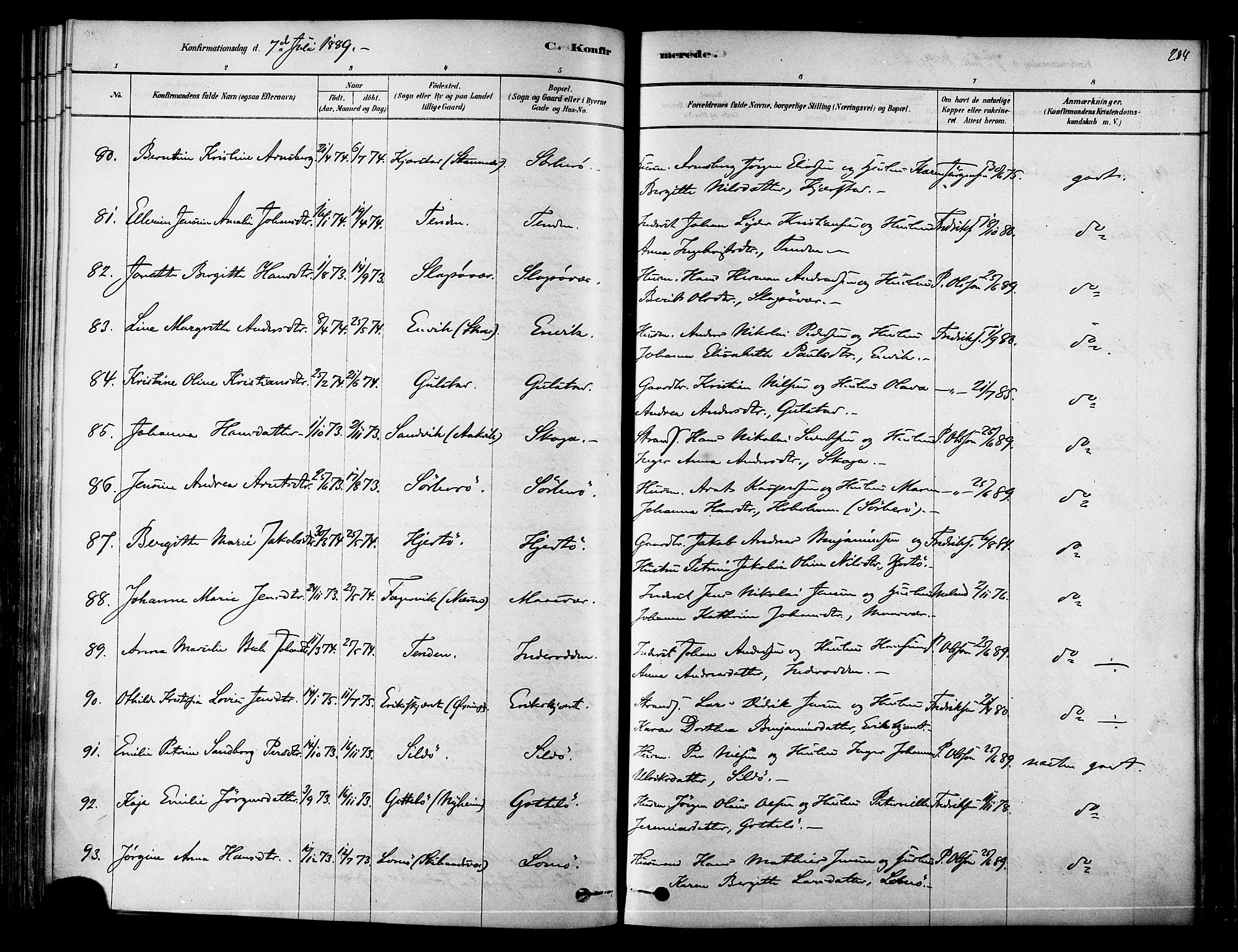 Ministerialprotokoller, klokkerbøker og fødselsregistre - Nordland, AV/SAT-A-1459/834/L0507: Parish register (official) no. 834A05, 1878-1892, p. 284